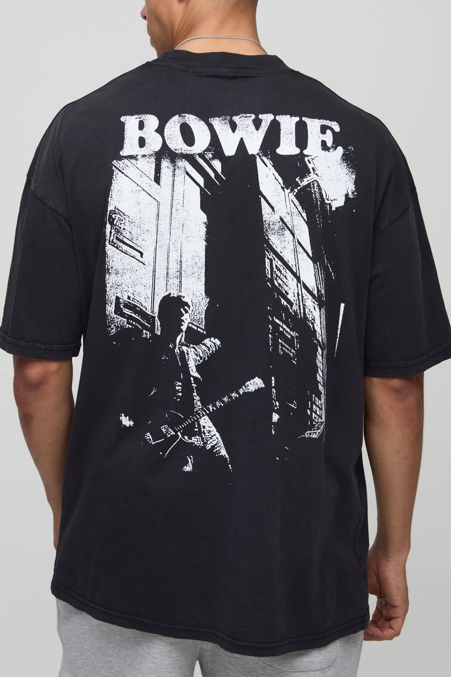 Black Oversized Bowie Acid Wash License T-Shirt