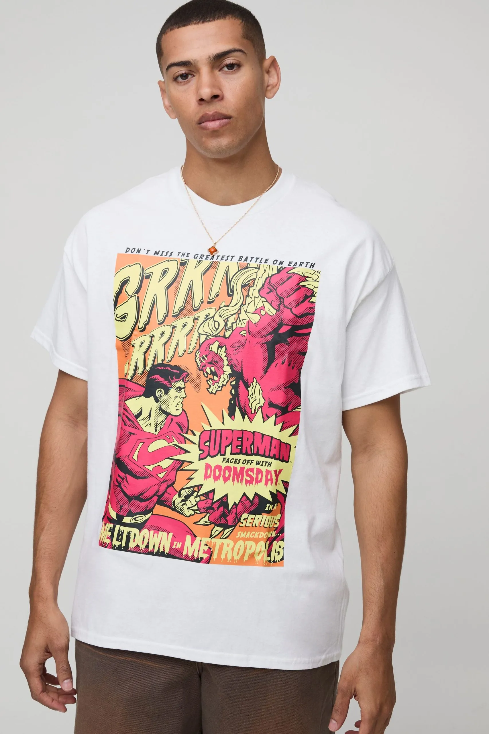 White Oversized Superman Doomsday License T-Shirt