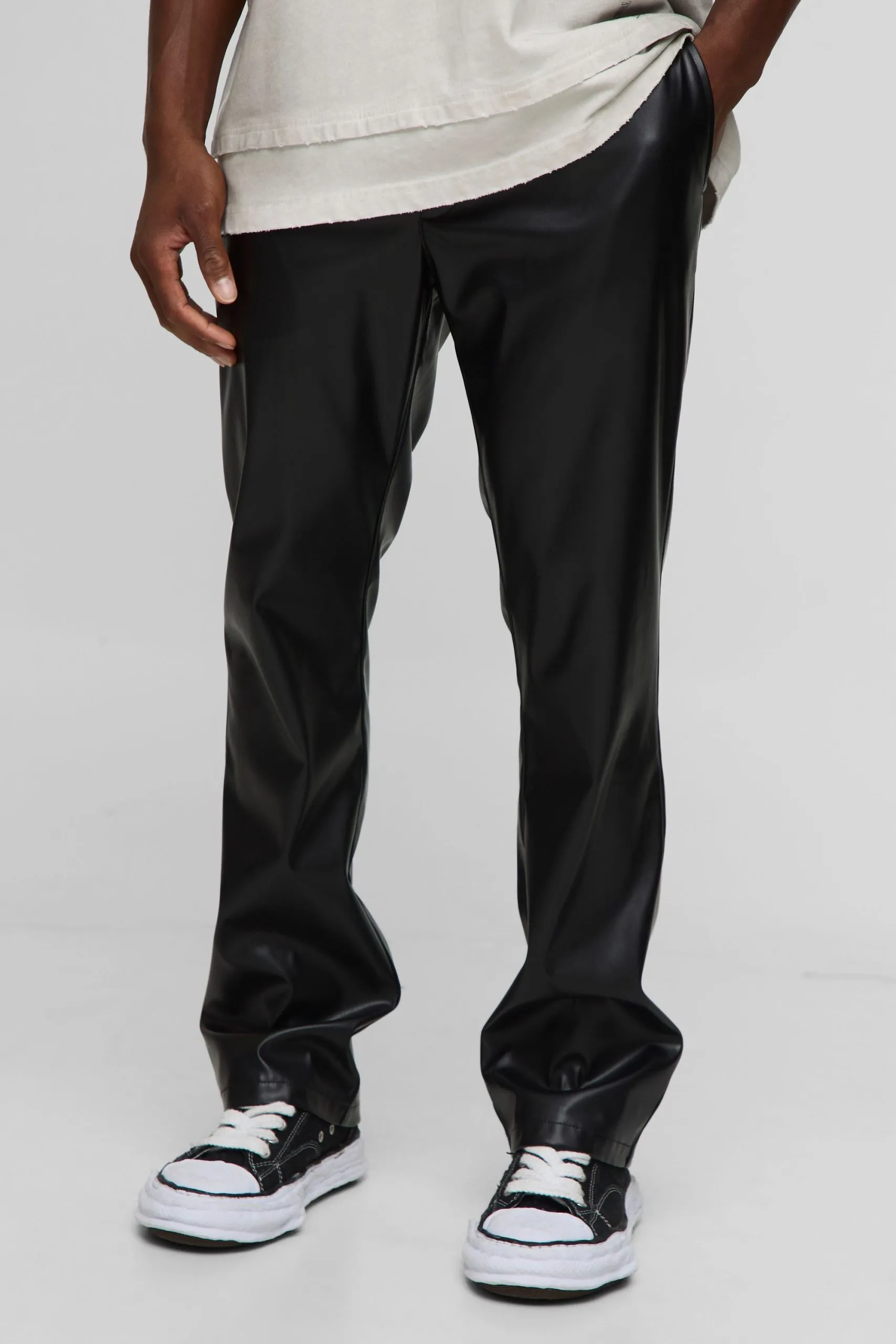 Slim Fit PU Flared Trousers