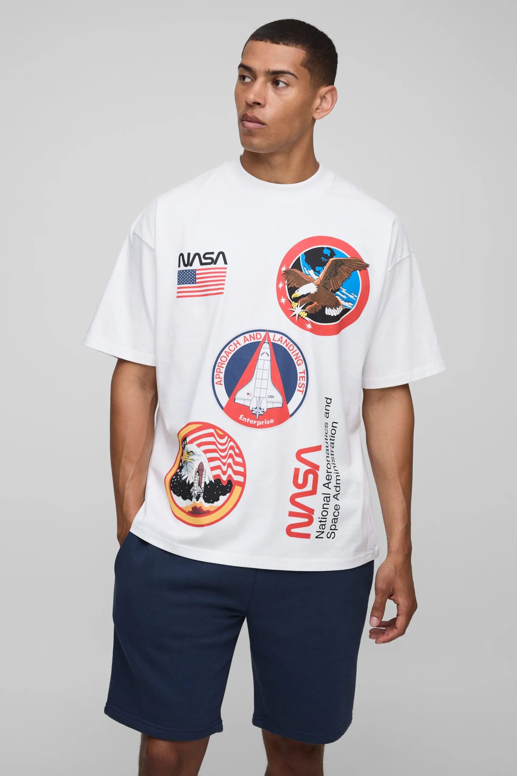 White Oversized Extended Neck Nasa License T-Shirt