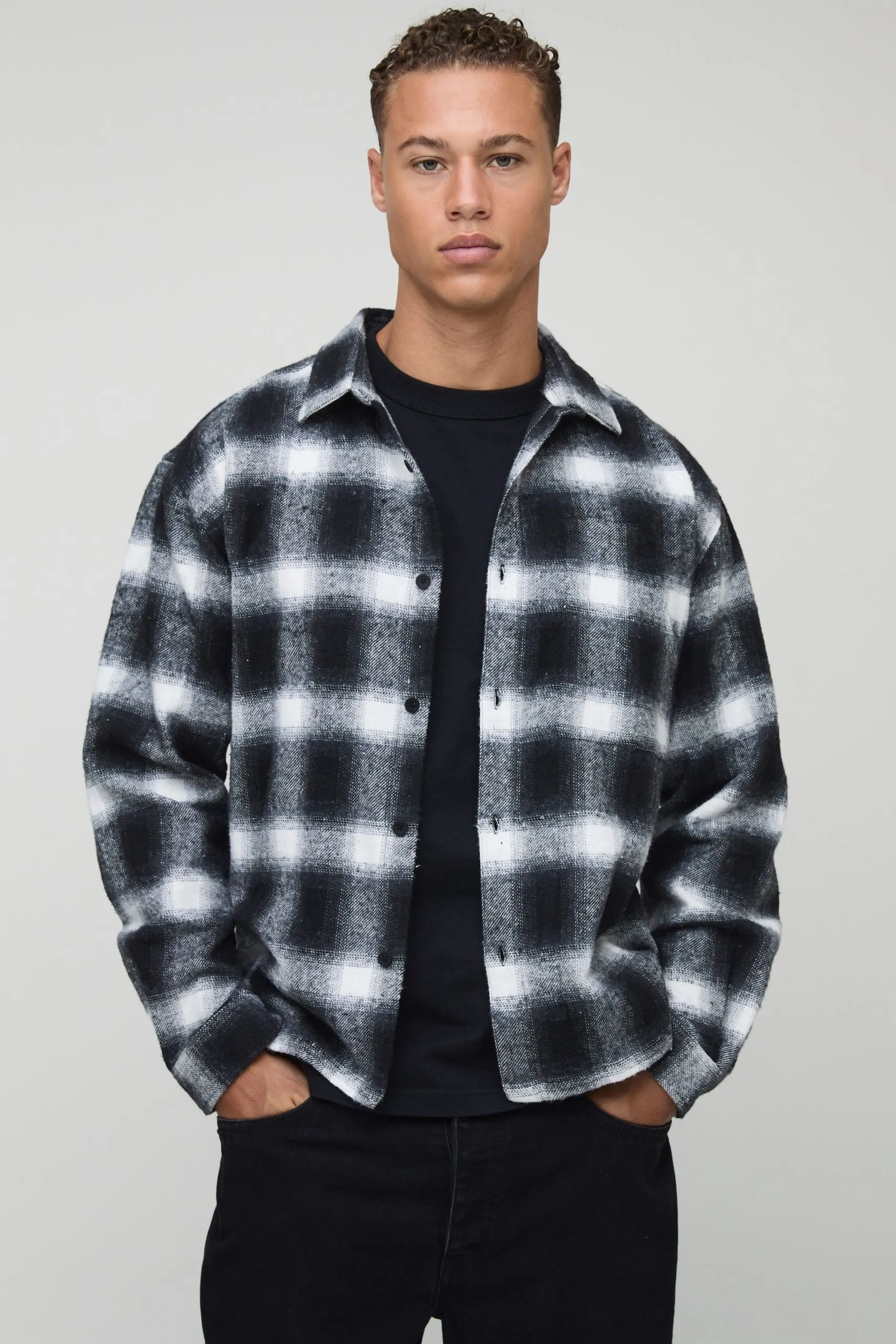 Tall Brushed Check Badge Detail Carpenter Overshirt
