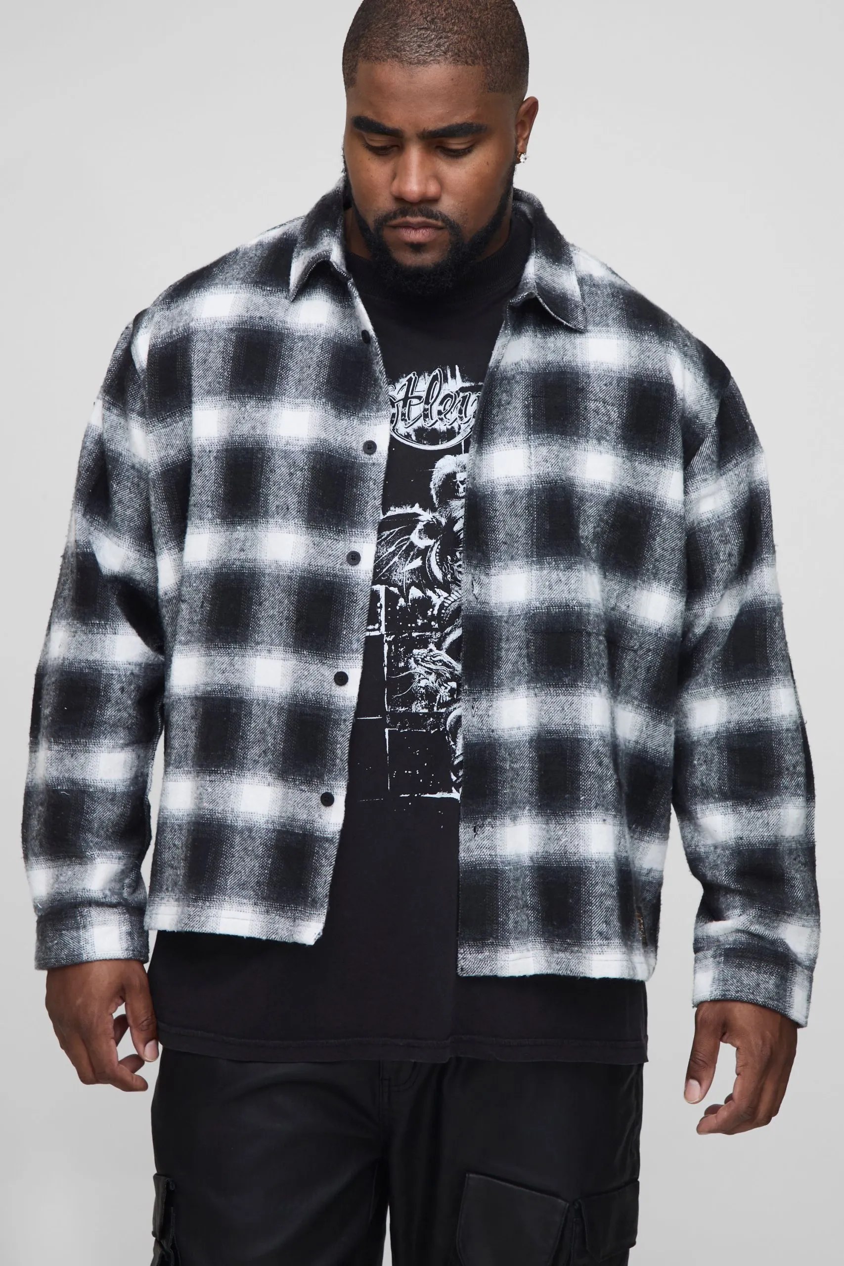 Plus Brushed Check Badge Detail Carpenter Overshirt