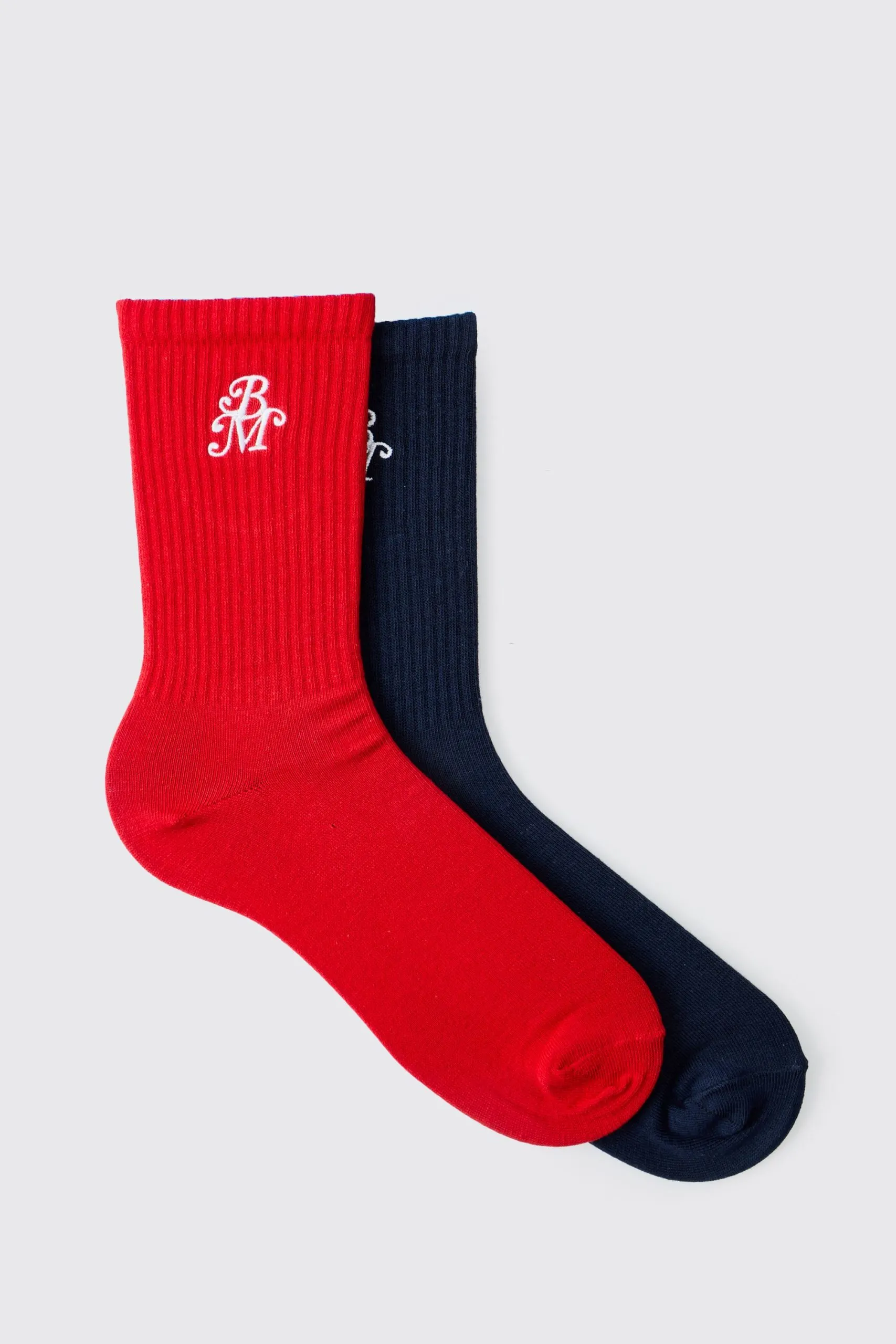 Multi 2 Pack BM Embroidered Crew Socks