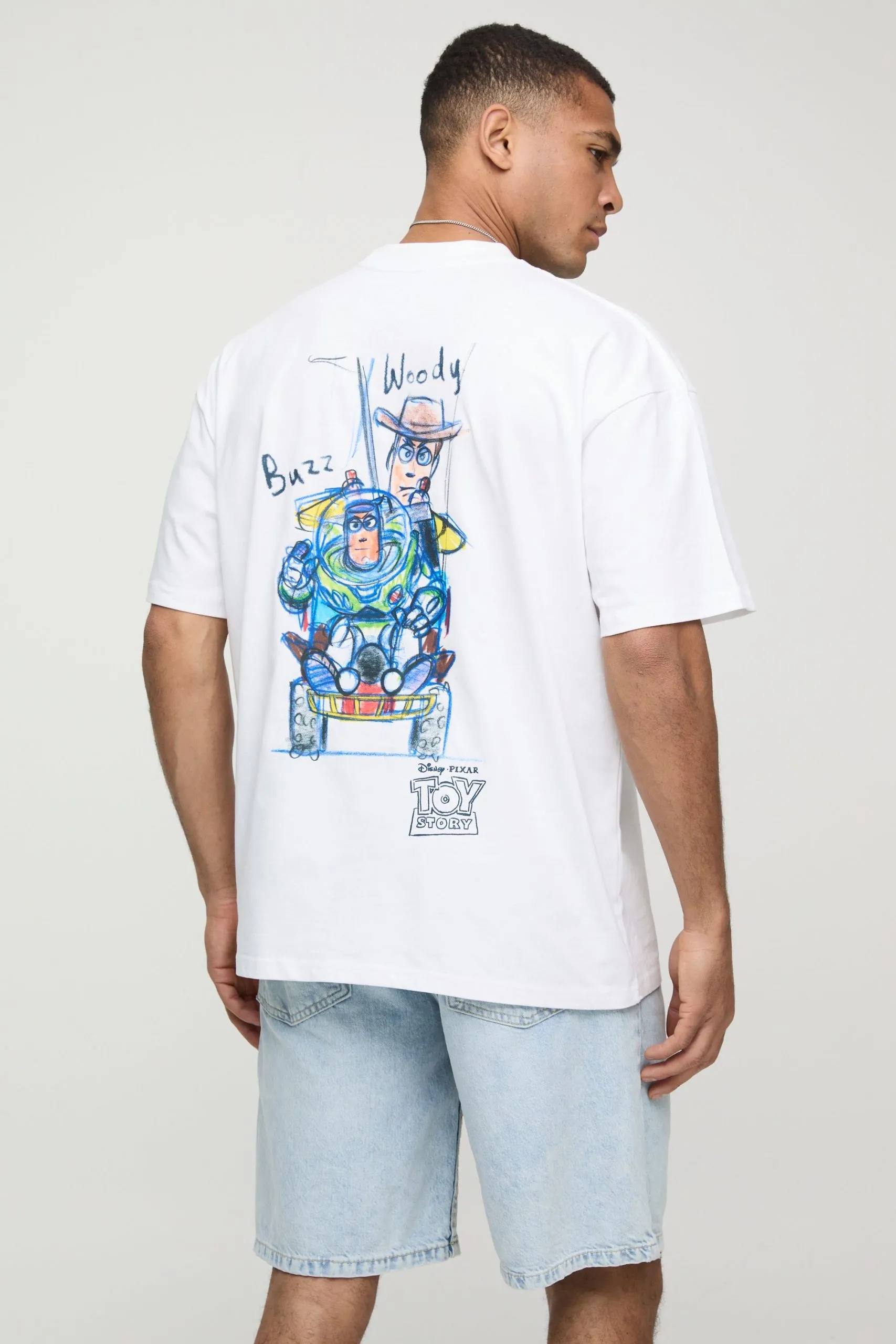White Oversized Extended Neck Disney Toy Story License T-Shirt