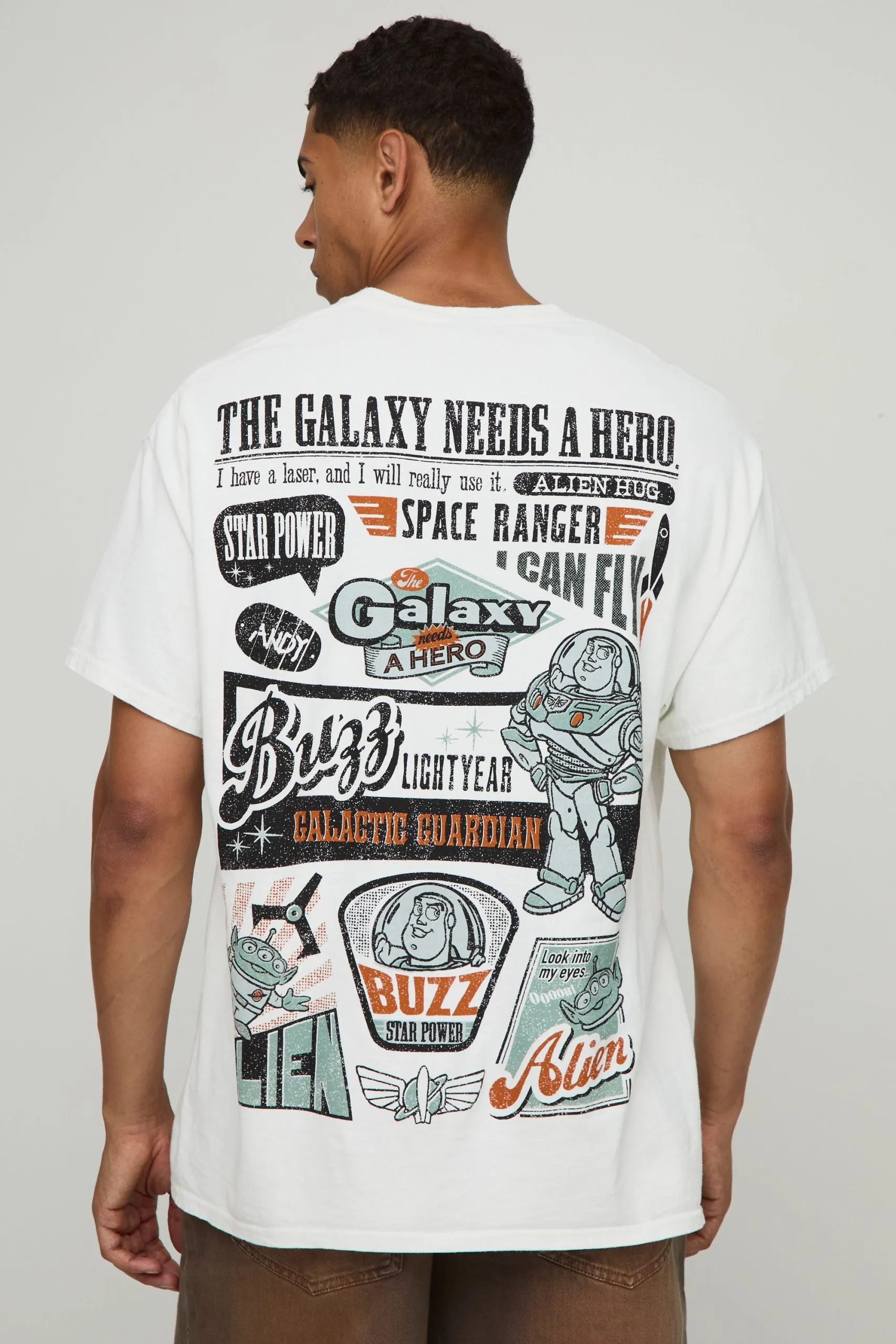 White Oversized Disney Toy Story Vintage Wash License T-Shirt