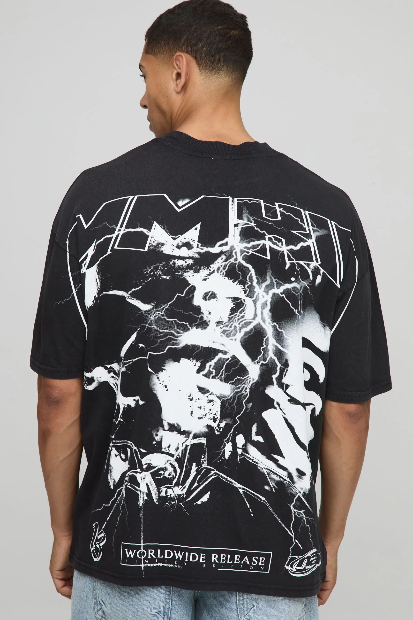 Black Oversized Over the Seam Gothic Acid Wash T-Shirt