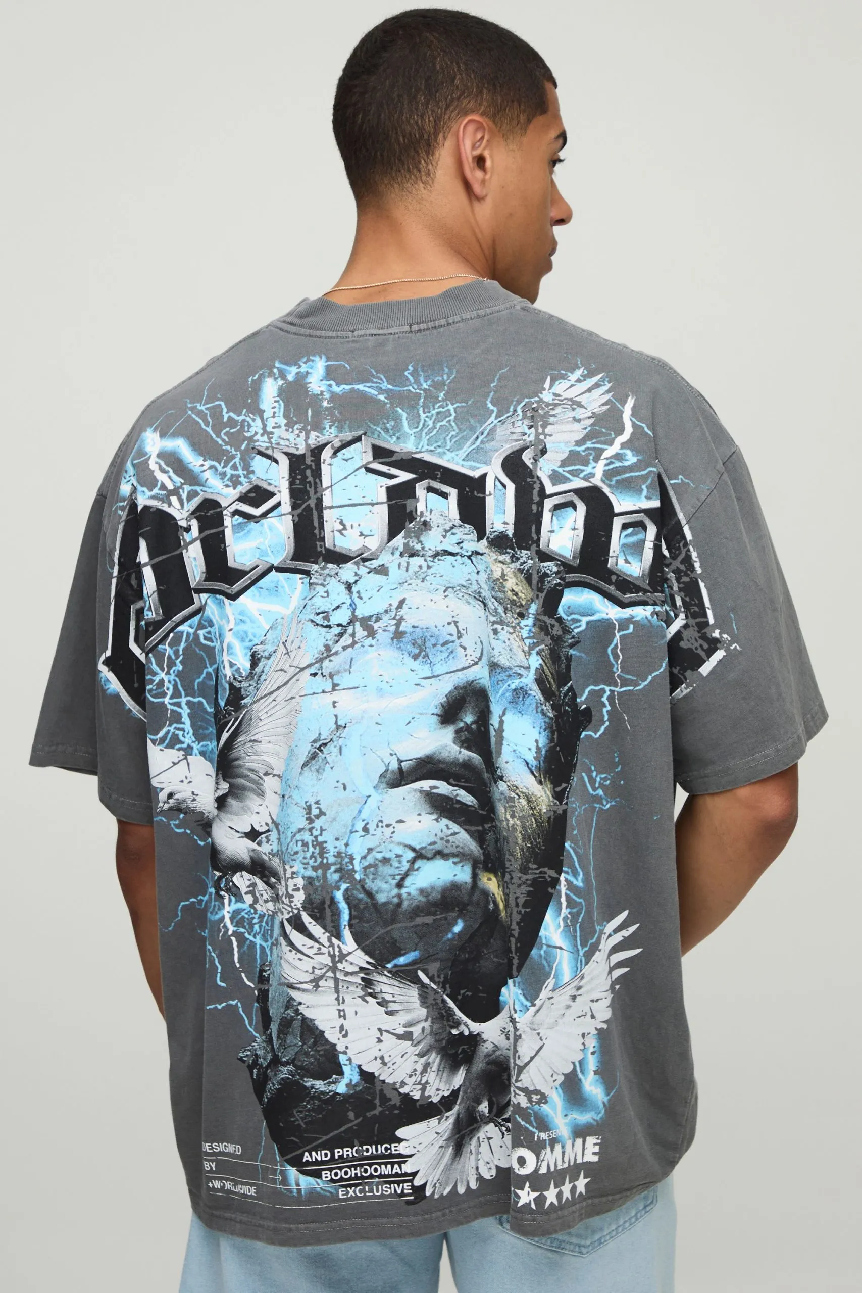 Charcoal Oversized Over the Seam Washed Worldwide T-Shirt