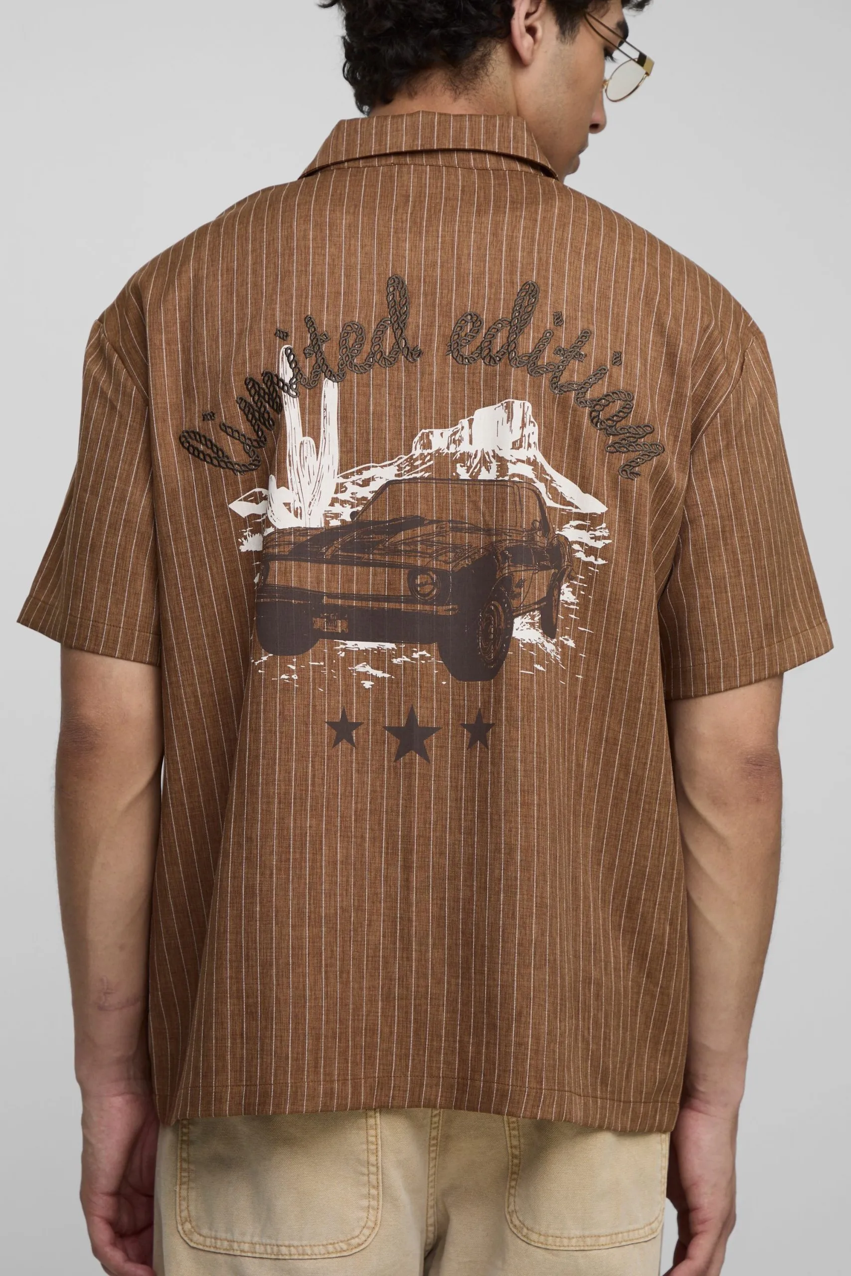 Oversized Man Stripe Western Print Shirt