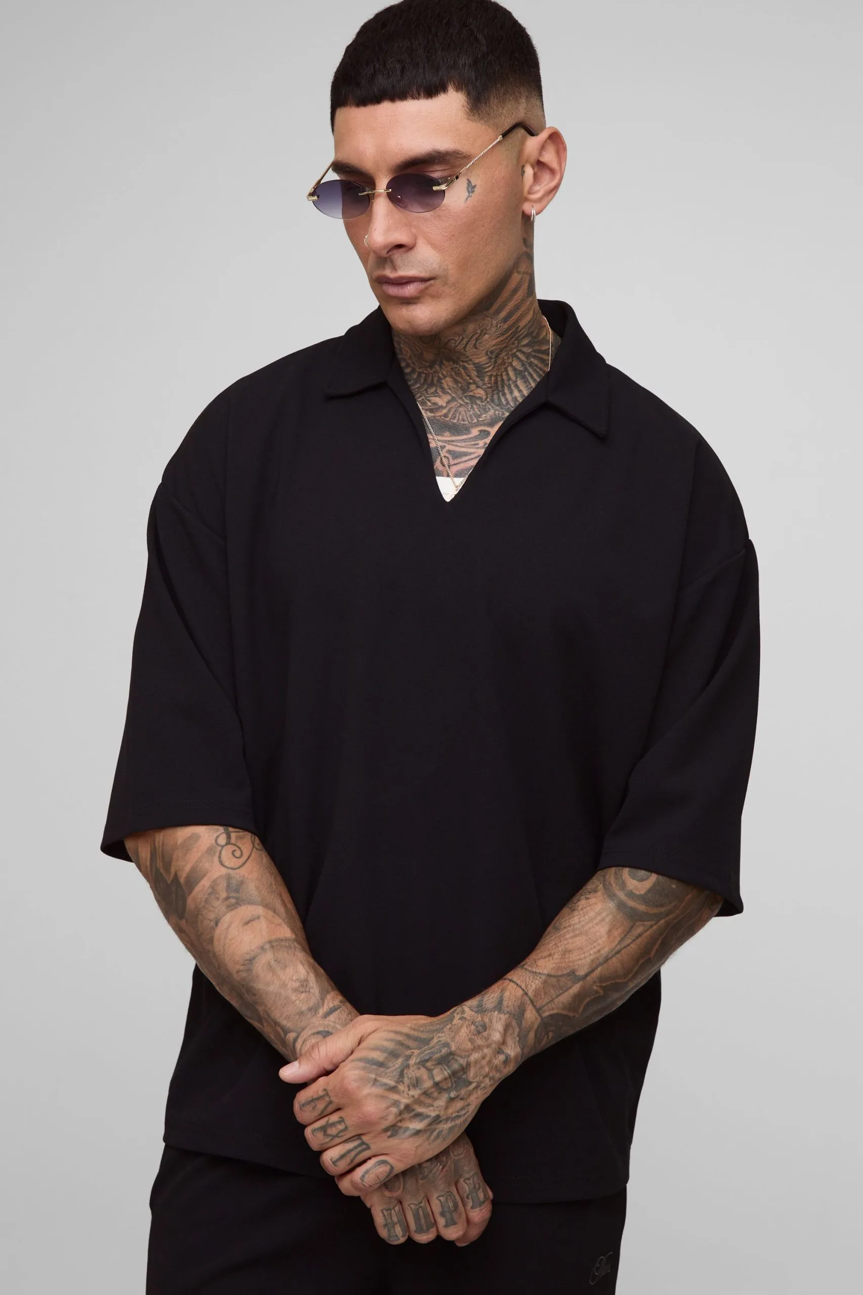 Tall Scuba Twill Oversized V Neck Shirt