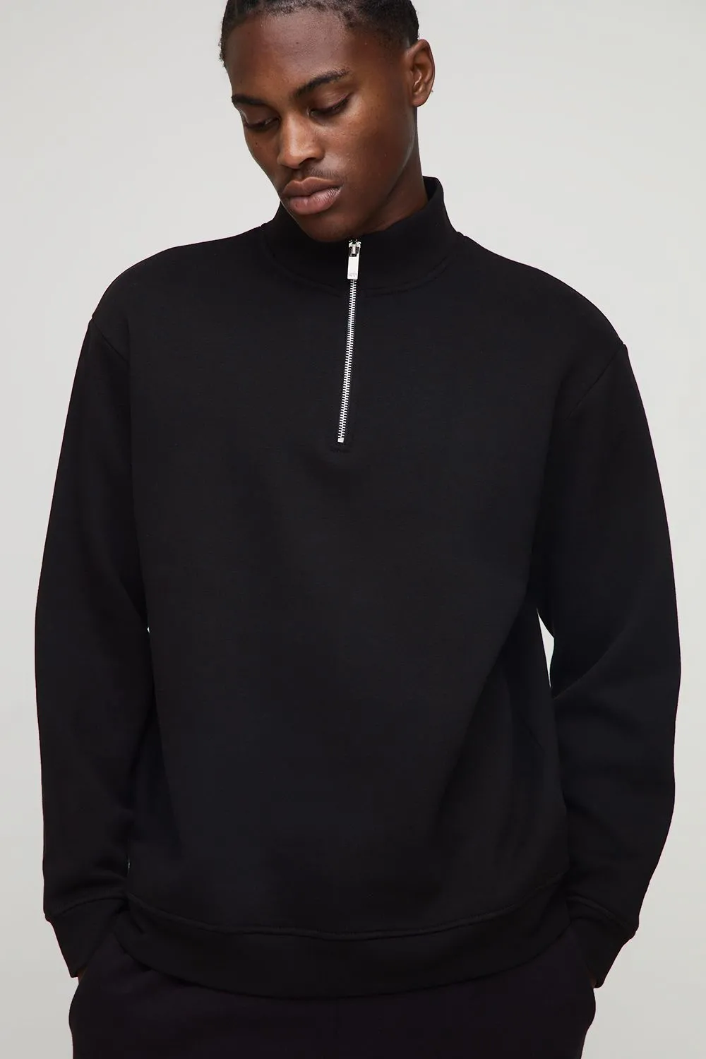 Basic Oversized Quarter Zip Funnel Neck Sweatshirt
