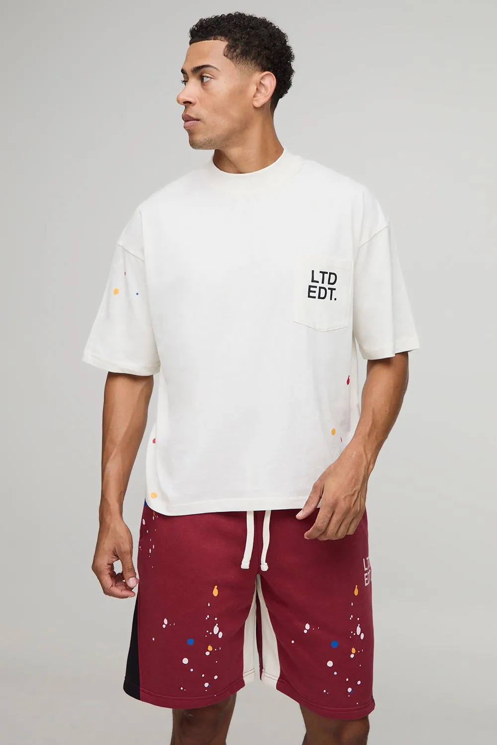 Oversized Boxy Ltd Etd Paint Splatter T-Shirt & Short Set