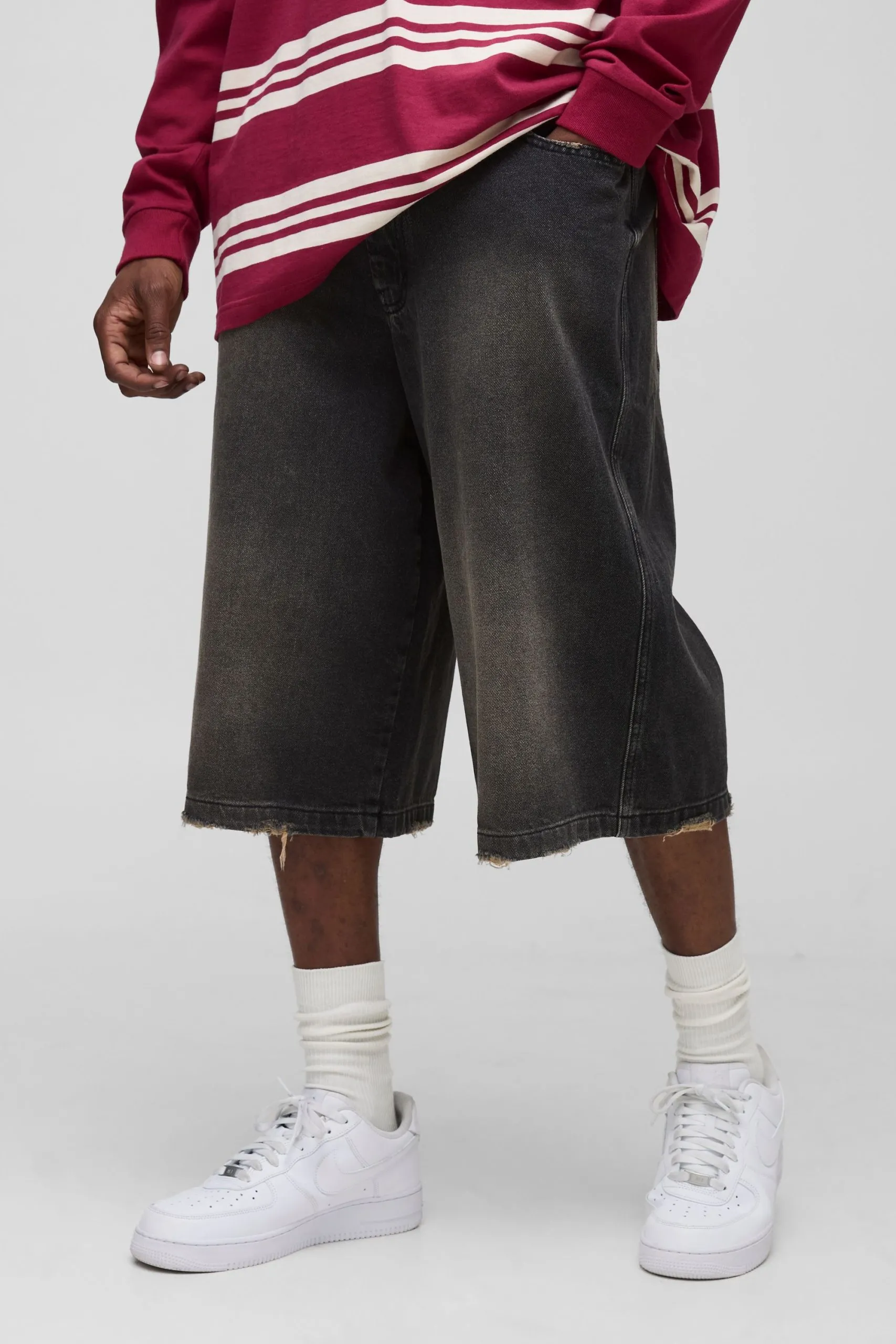 Tall Relaxed Fit Longline Tinted Nibbled Pocket Denim Jorts