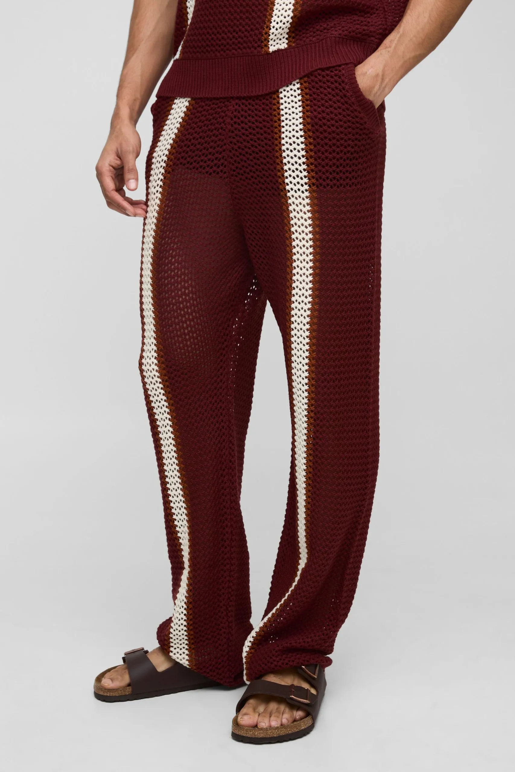Relaxed Fit Open Stitch Stripe Knitted Trousers