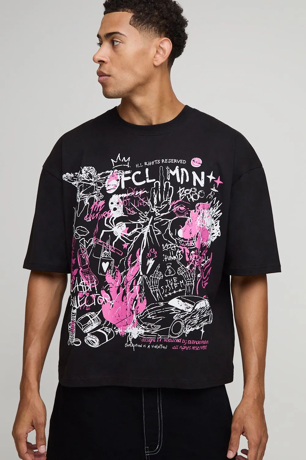 Black Oversized Boxy Ofcl Man Printed T-Shirt