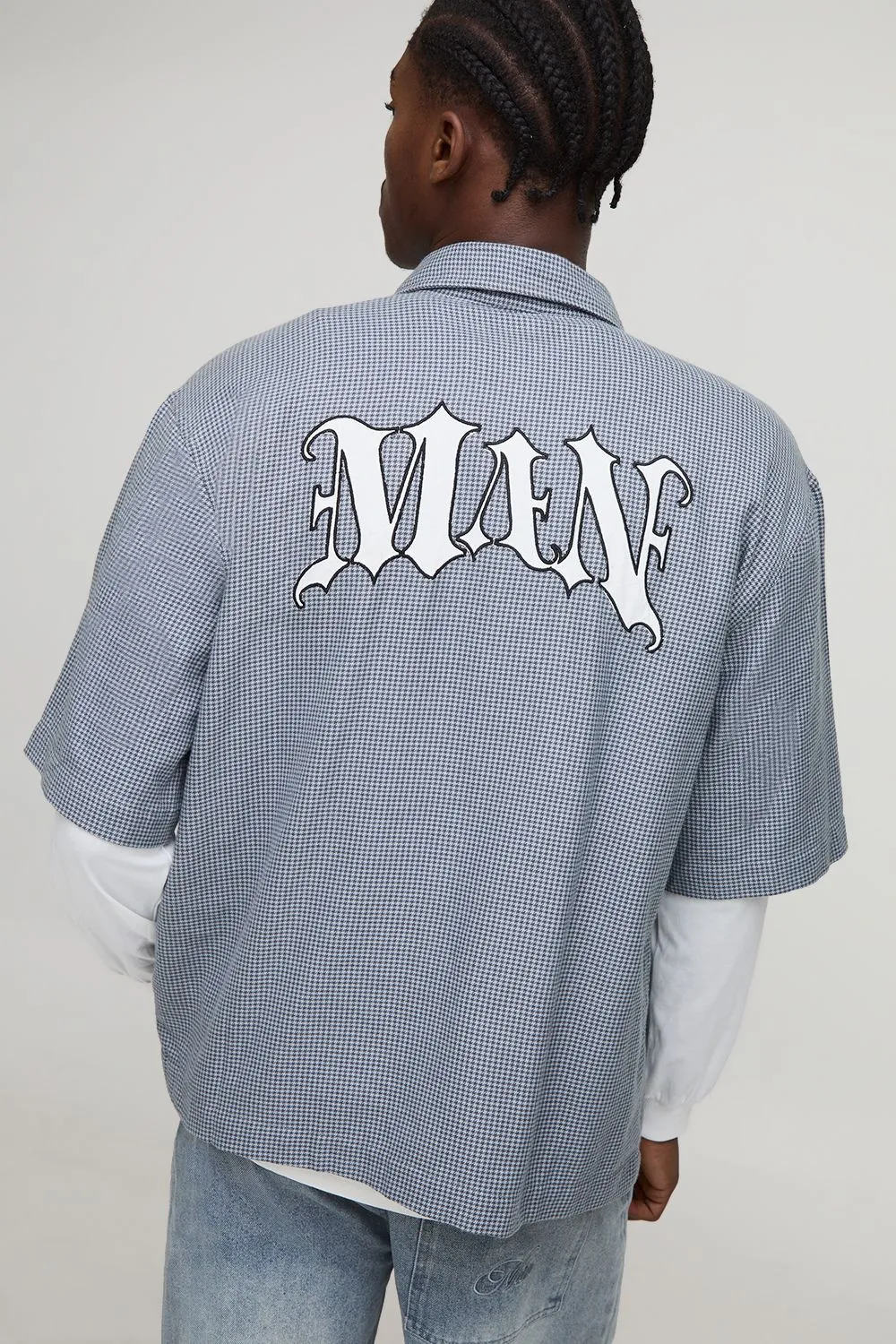 Oversized Man Applique Faux Layer Check Shirt