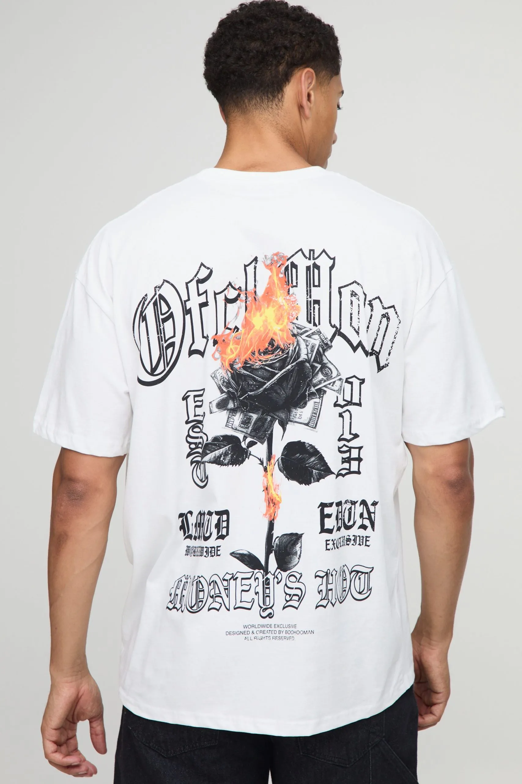White Oversized Ofcl Man Floral Printed T-Shirt