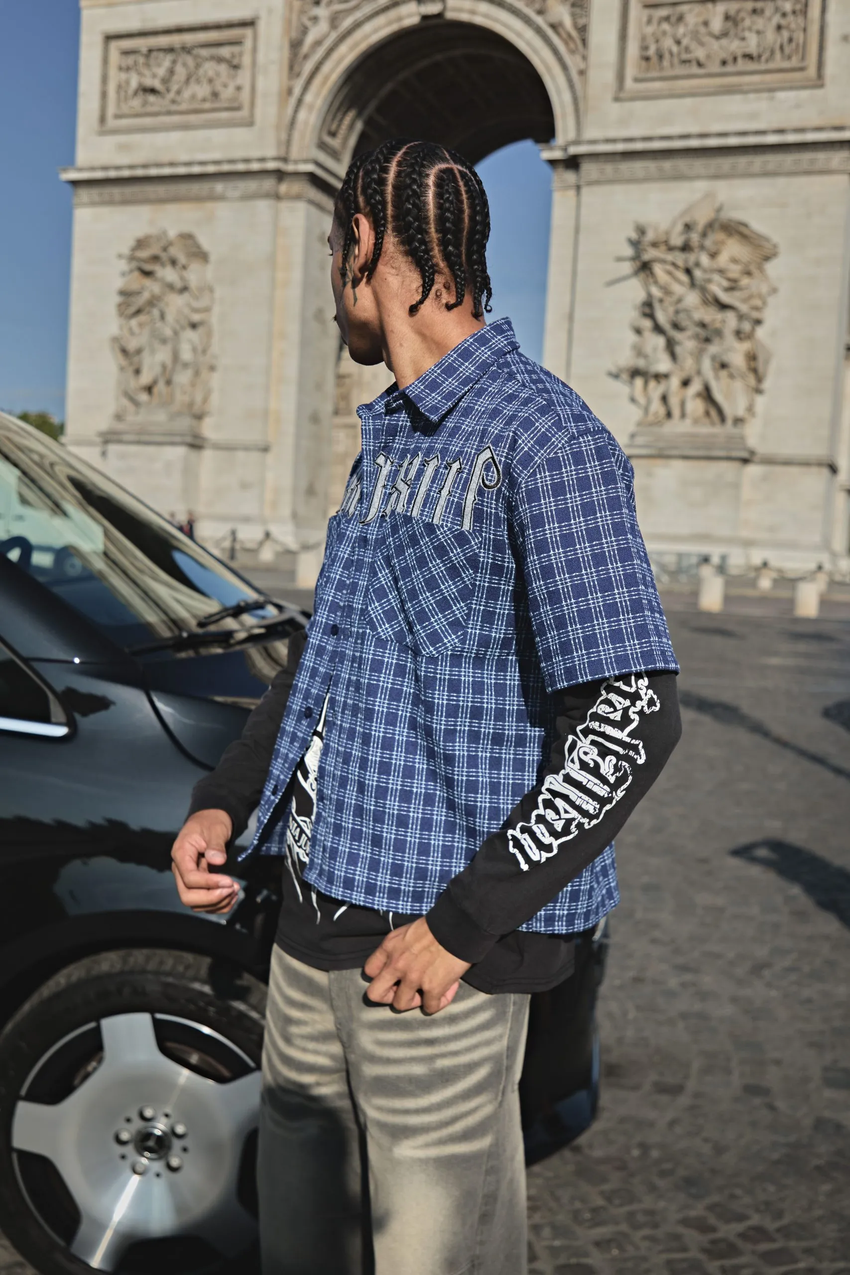 Oversized Microcheck MMXIII Applique Double Pocket Boxy Shirt