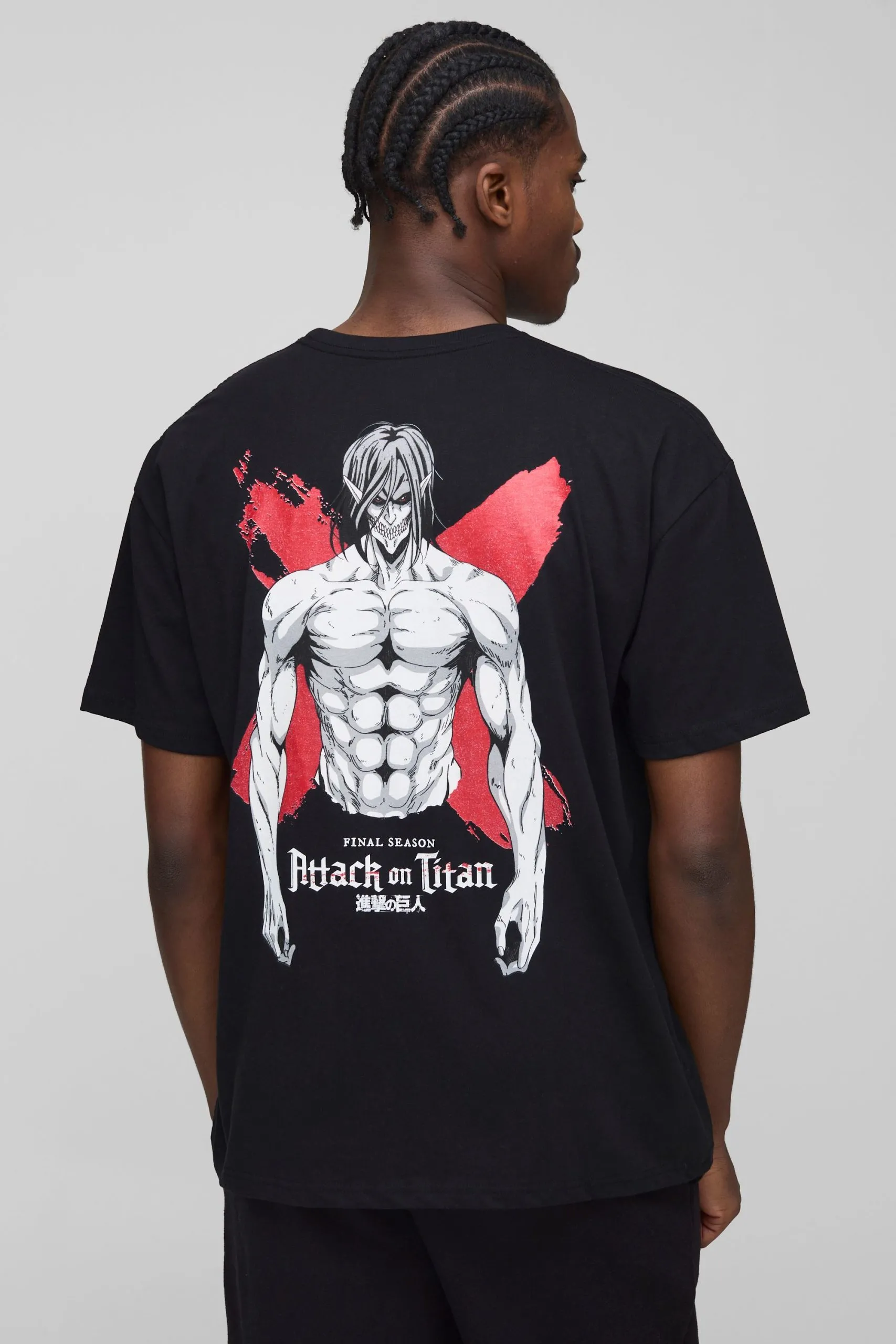 Black Oversized Attack On Titan License Printed T-Shirt