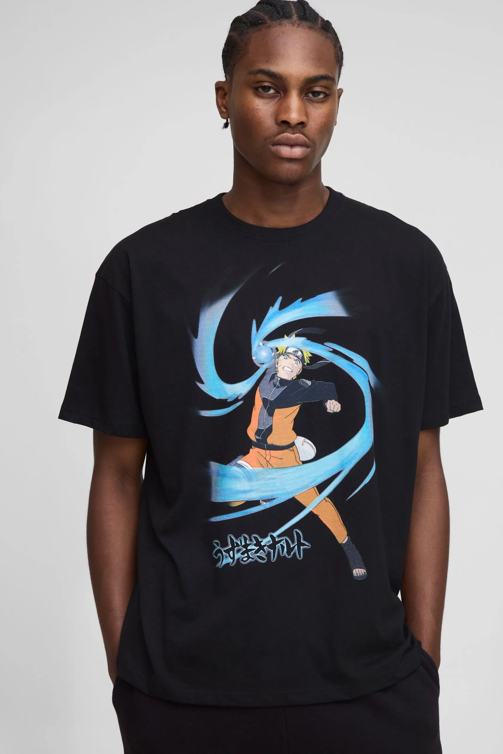 Black Oversized Naruto Anime License Printed T-Shirt