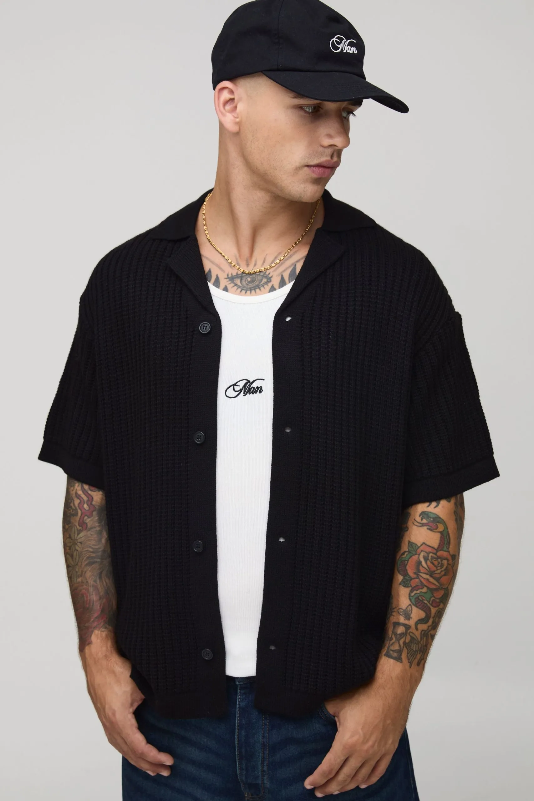 Boxy Ribbed Revere Knitted Shirt