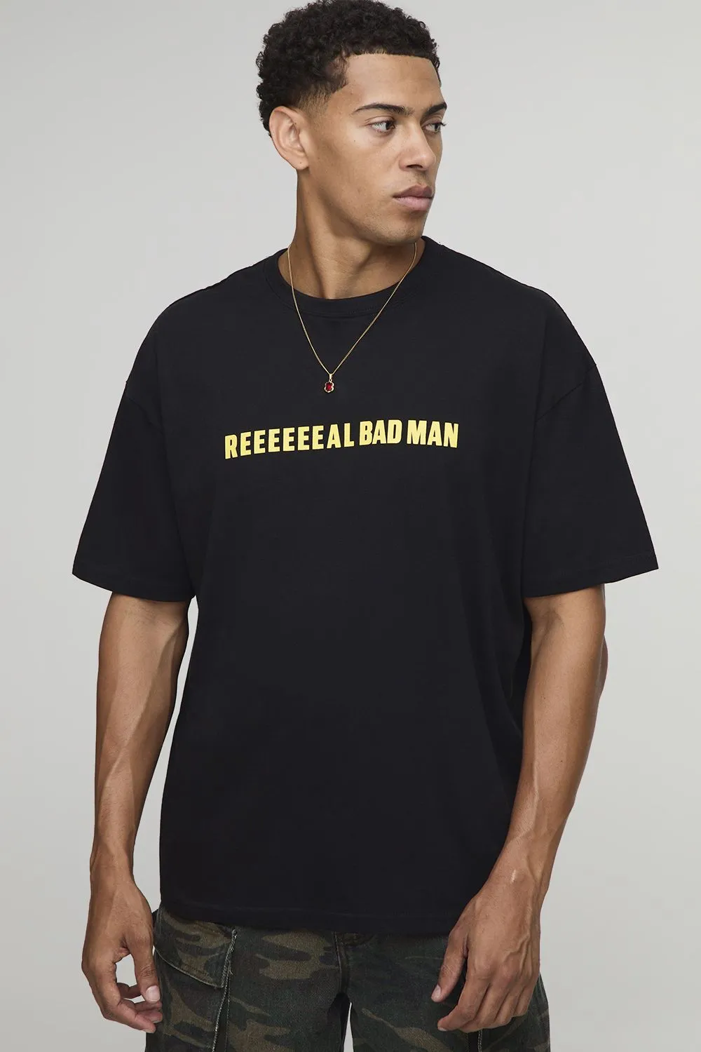 Black Oversized Real Bad Man Slogan T-Shirt