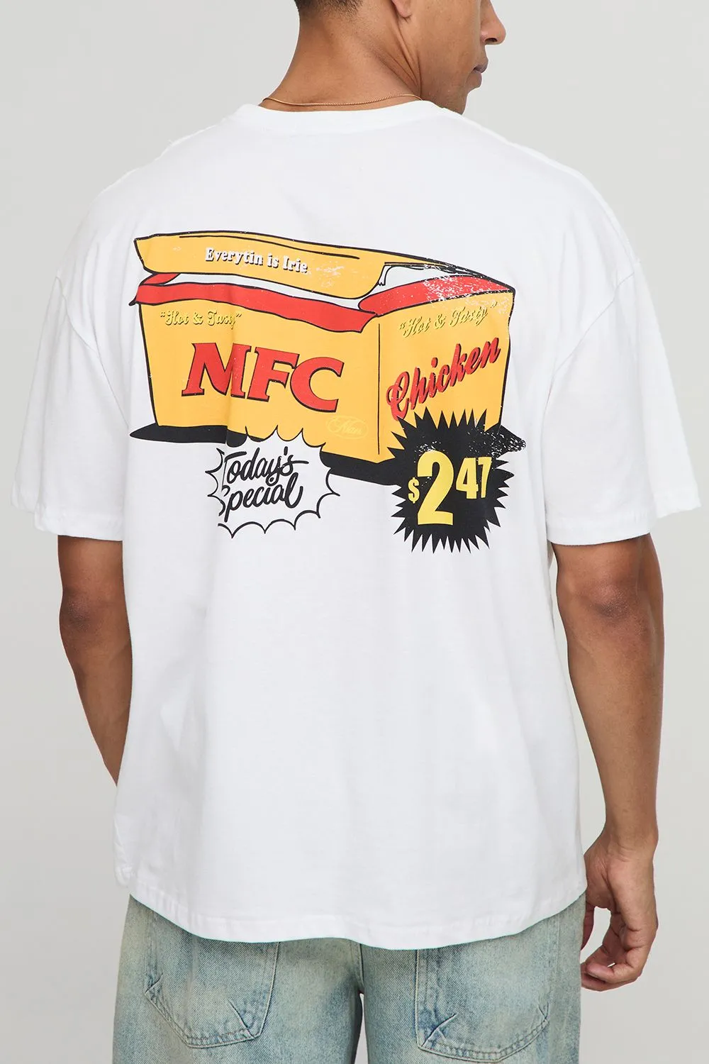 White Oversized MFC Chicken Box Graphic T-Shirt