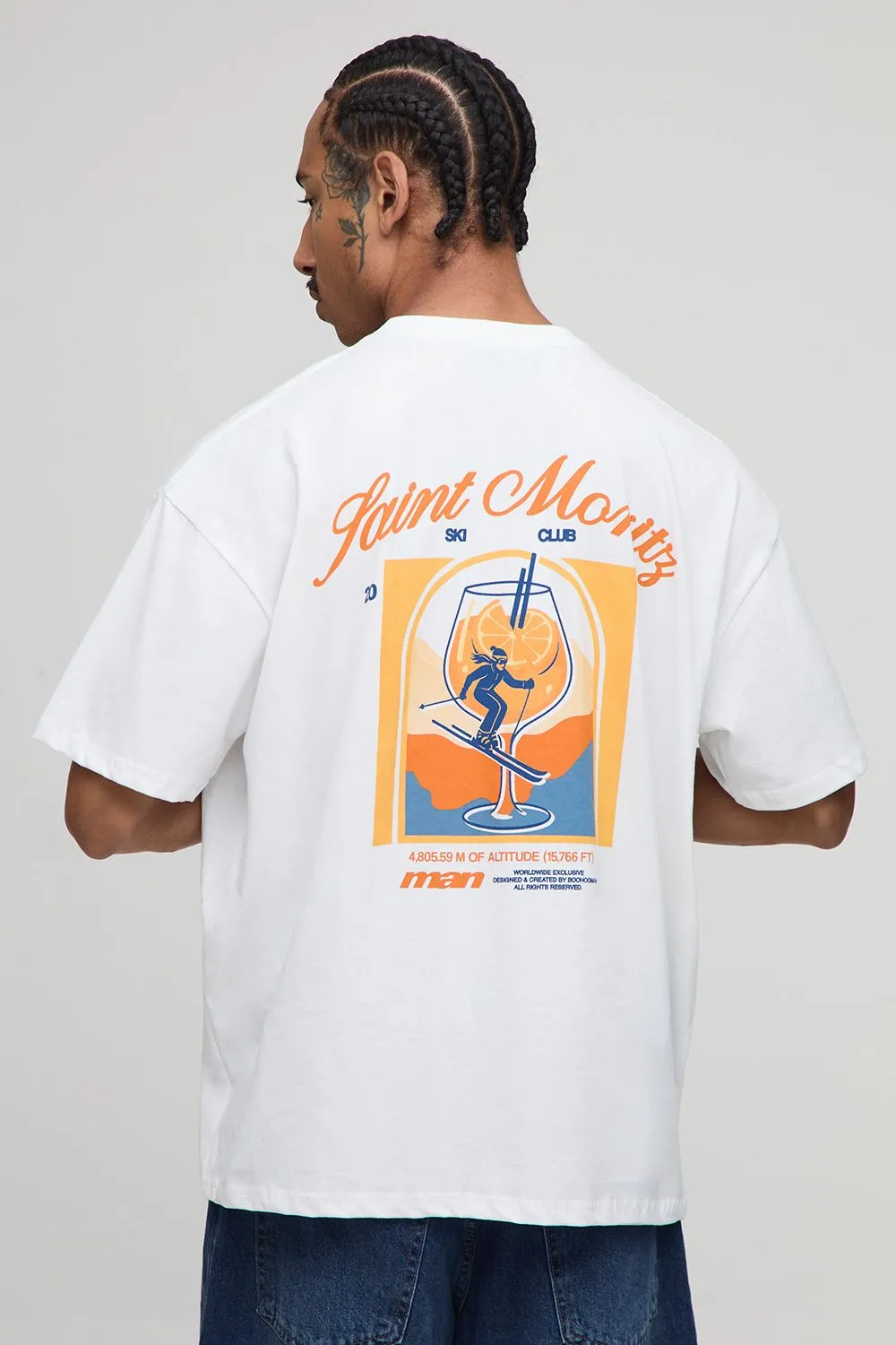 White Oversized Saint Moritz Ski Club Printed T-Shirt