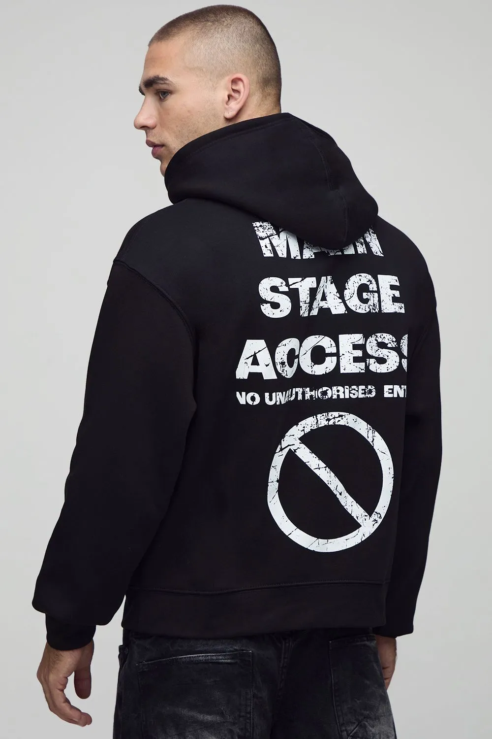 Black Oversized Boxy Slogan Printed Hoodie