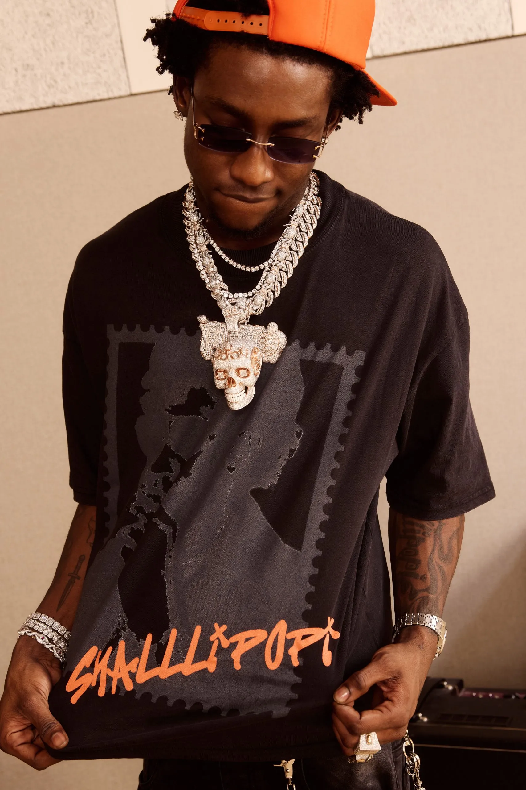 Black Oversized Boxy Extended Neck Washed Shallipopi T-Shirt