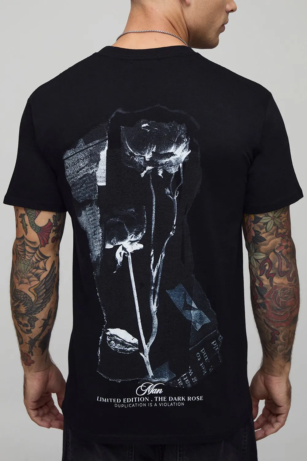 Black Regular Fit Ripped Floral Graphic T-Shirt