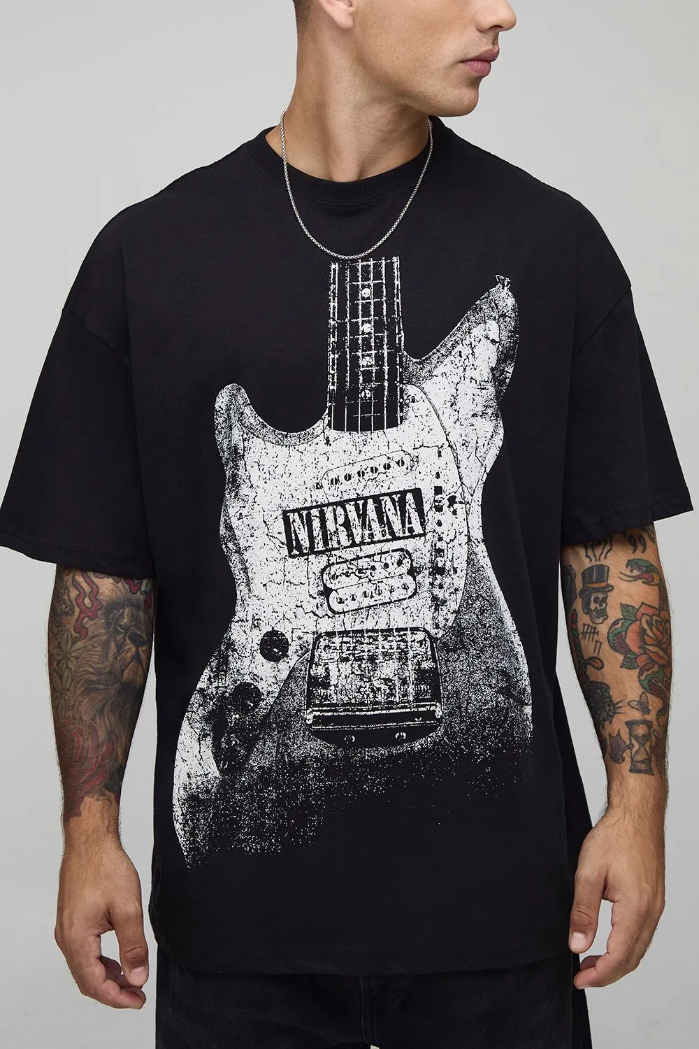 Black Oversized Nirvana License Printed T-Shirt