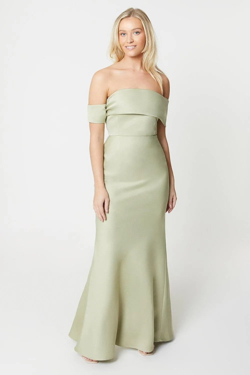 Debut London by Coast Asymmetrical Bardot Satin Bridesmaid Dress