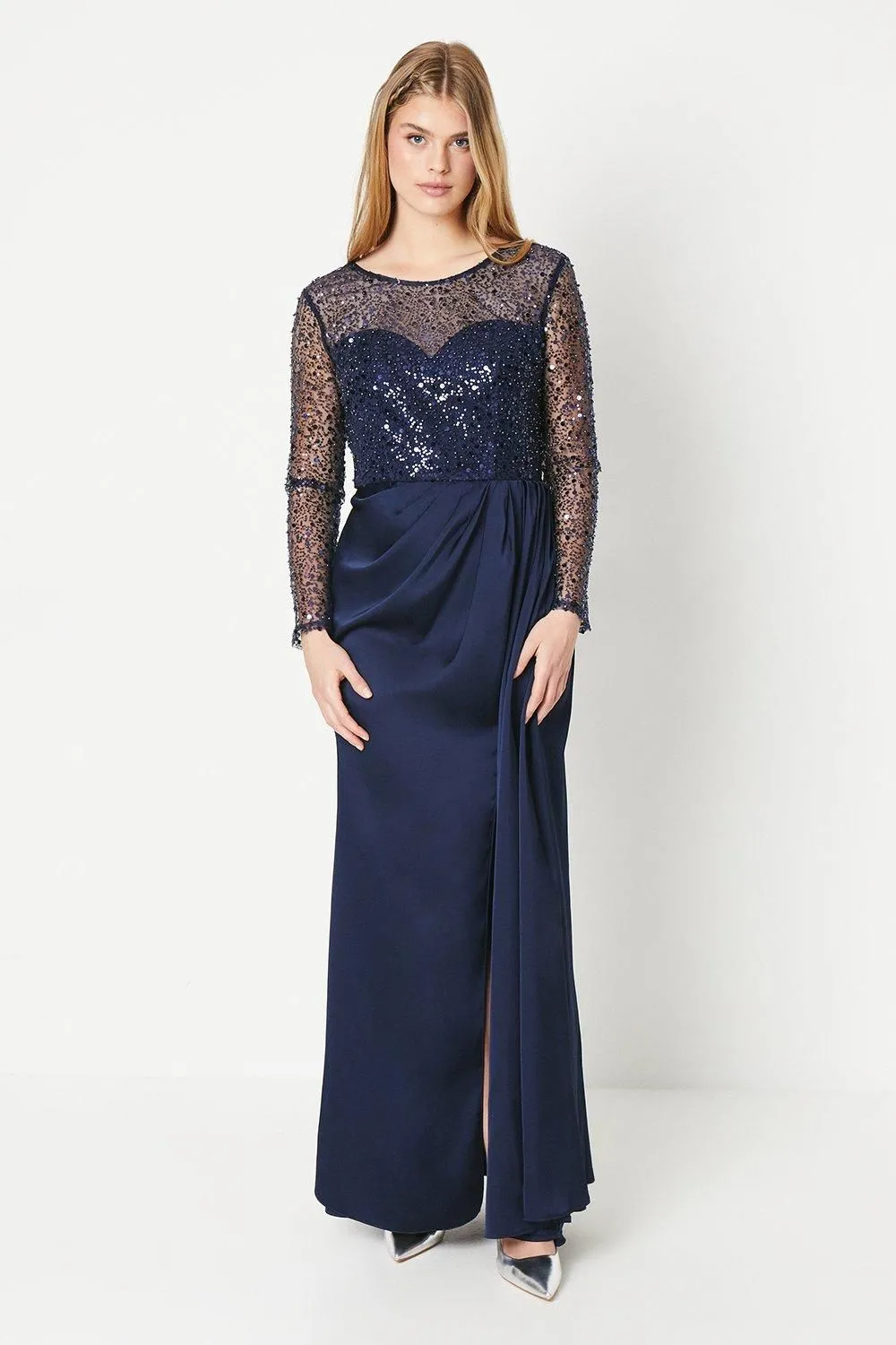 Debut London by Coast Long Sleeve Satin Skirt Prom Dress