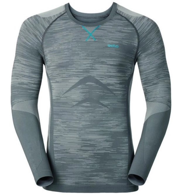 Undershirt Odlo Mens L/S Crew Neck Evolution Light Blac Grey