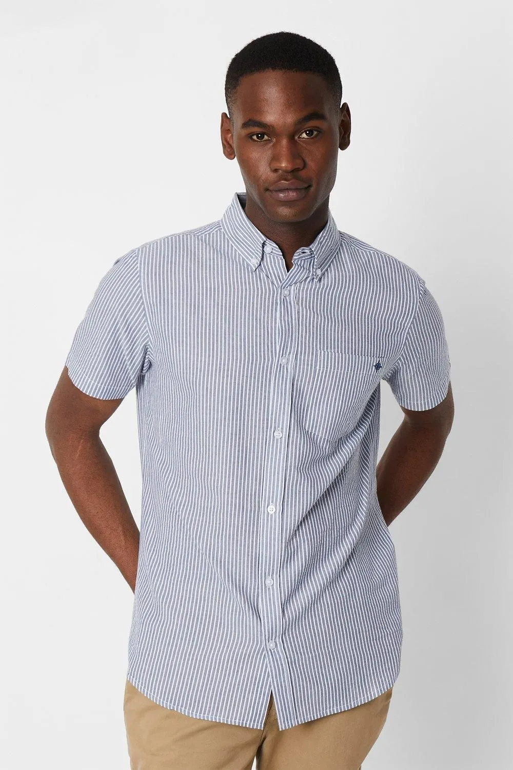 Blue Seersucker Stripe Short Sleeve Shirt