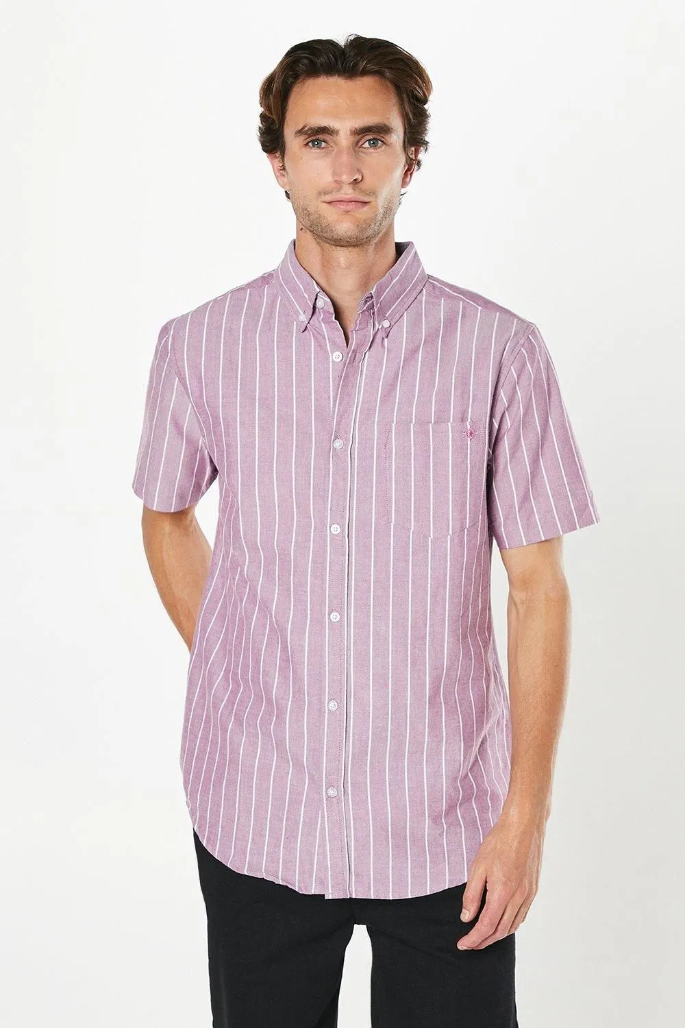 Pink Wide Stripe Oxford Short Sleeve Shirt
