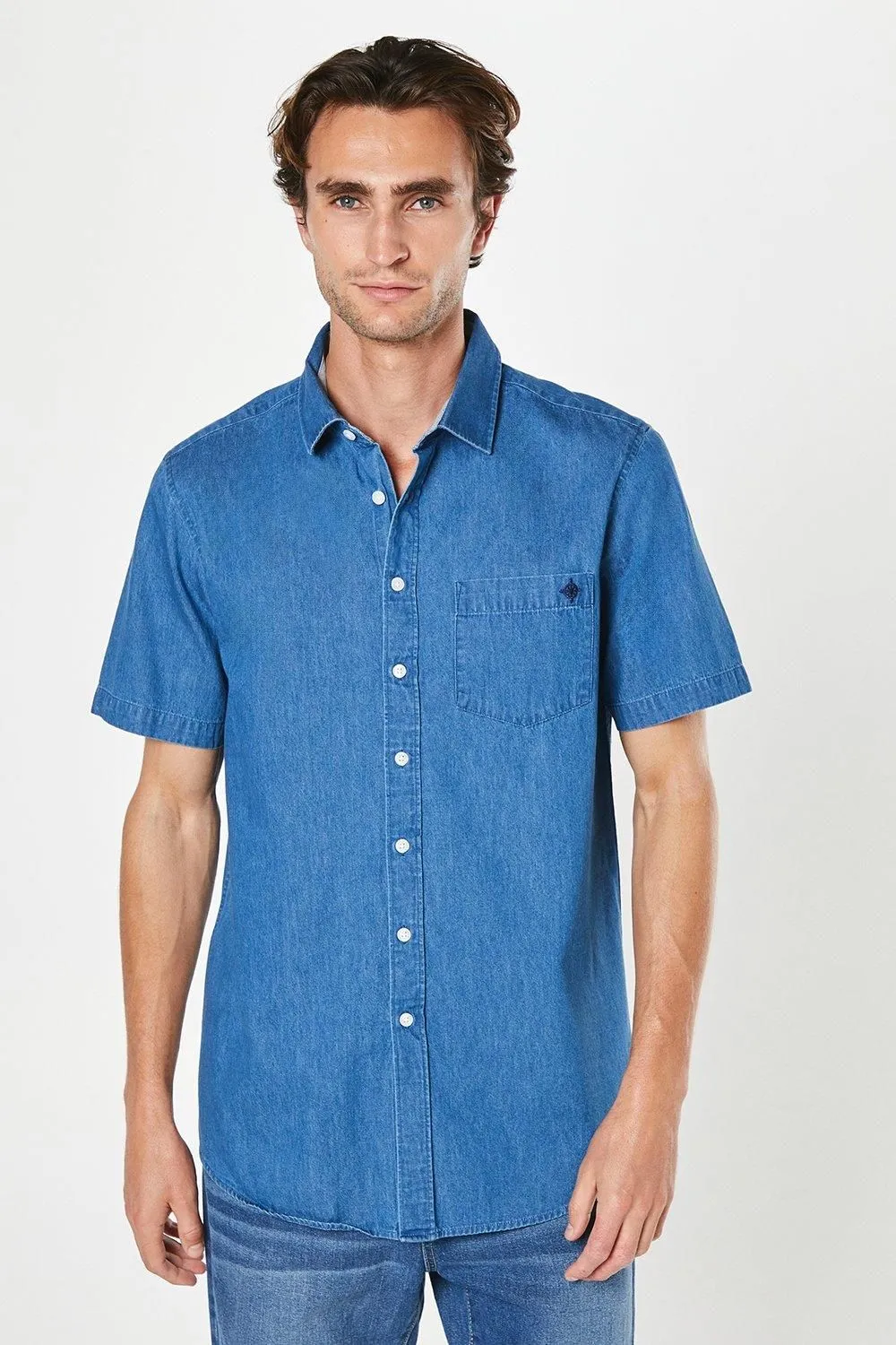 Mid Blue Denim Short Sleeve Shirt