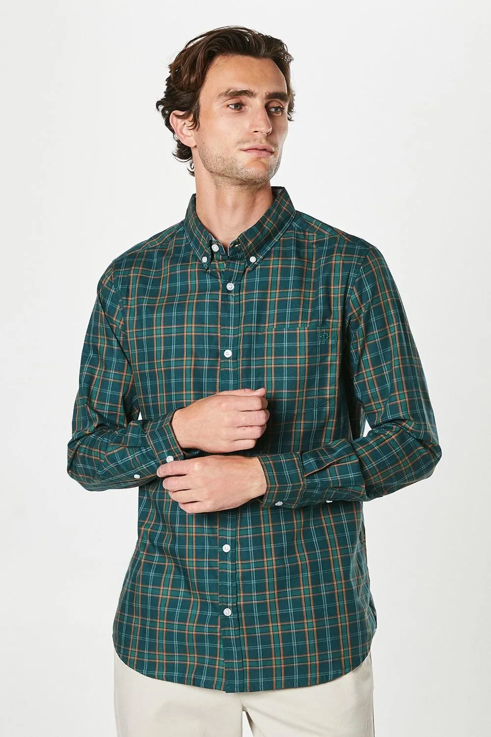Dark Green Clean Check Long Sleeve Shirt