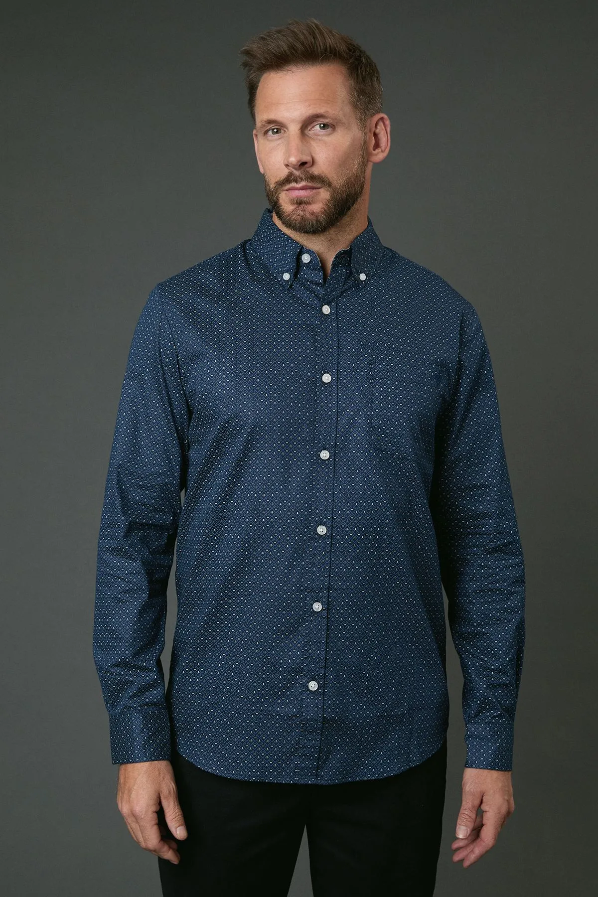 Navy Penrose Print Long Sleeve Shirt