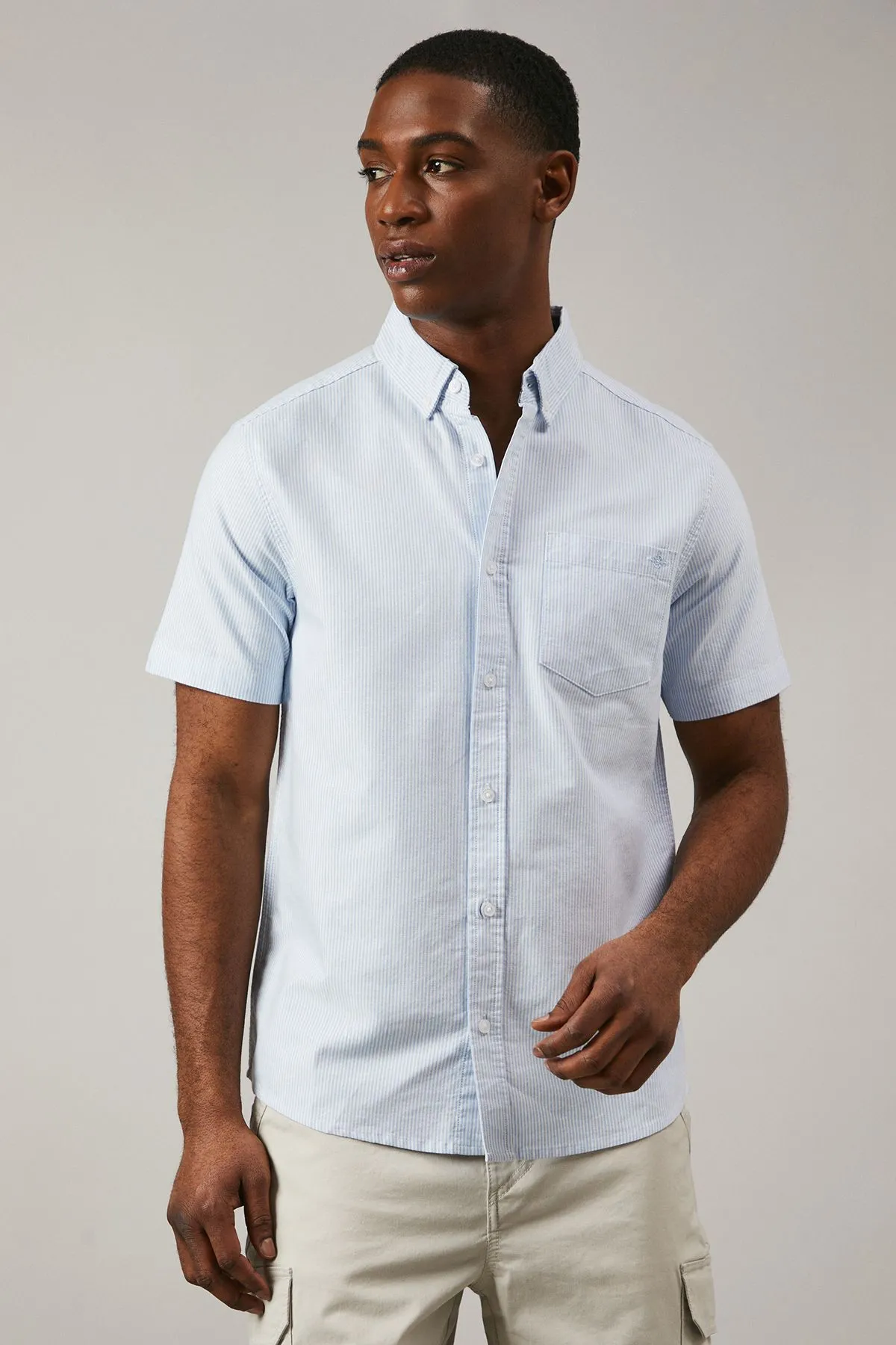 Light Blue Oxford Stripe Short Sleeve Shirt
