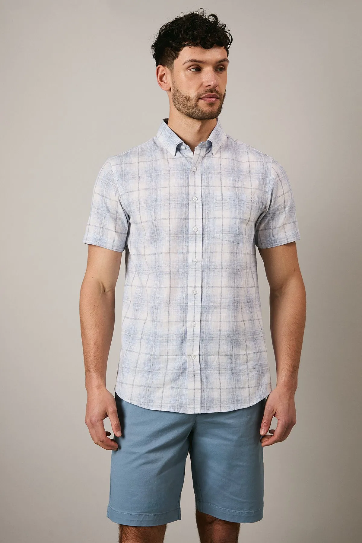 Blue Fade Check Short Sleeve Shirt