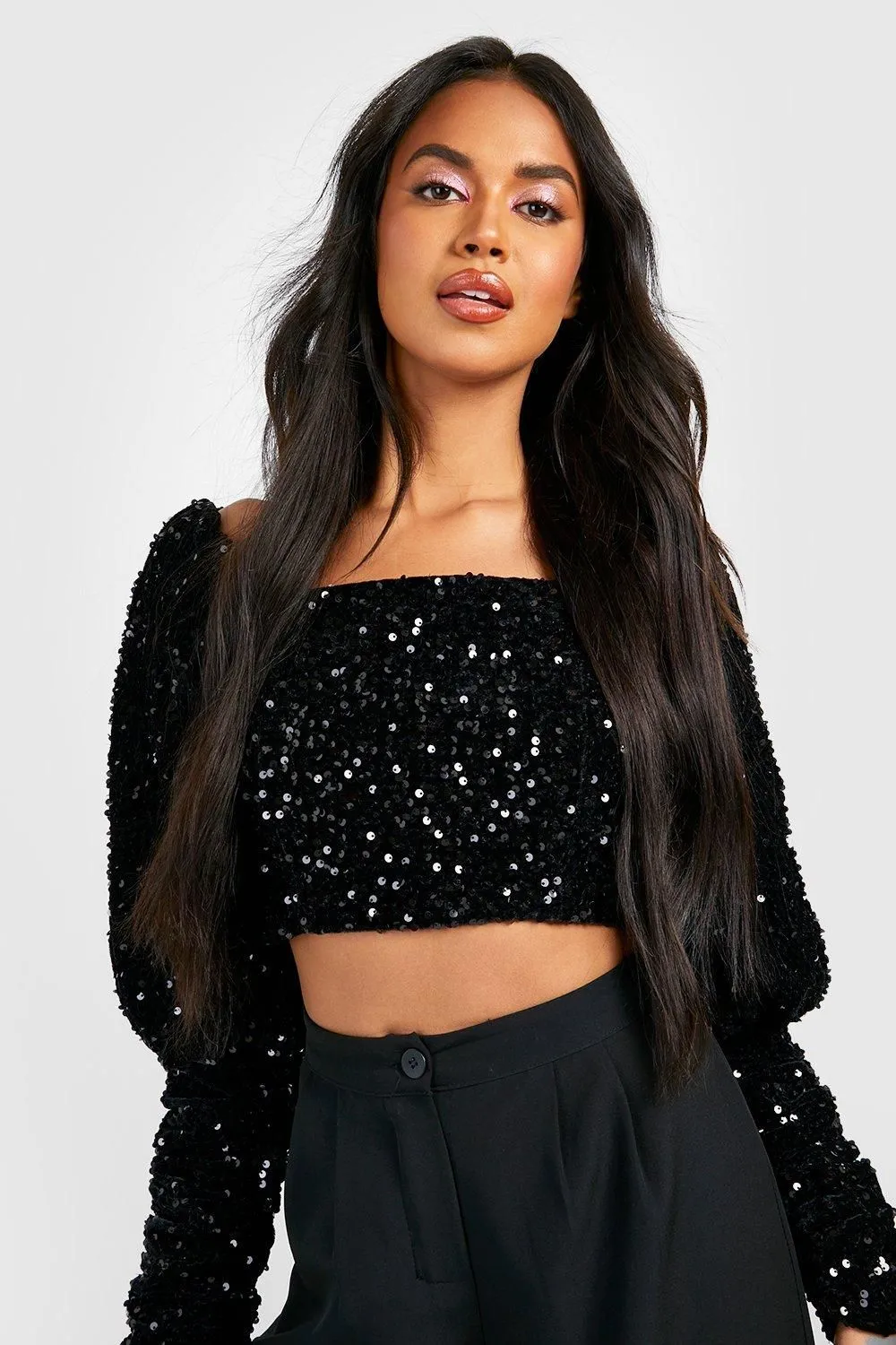 Velvet Sequin Volume Sleeve Top