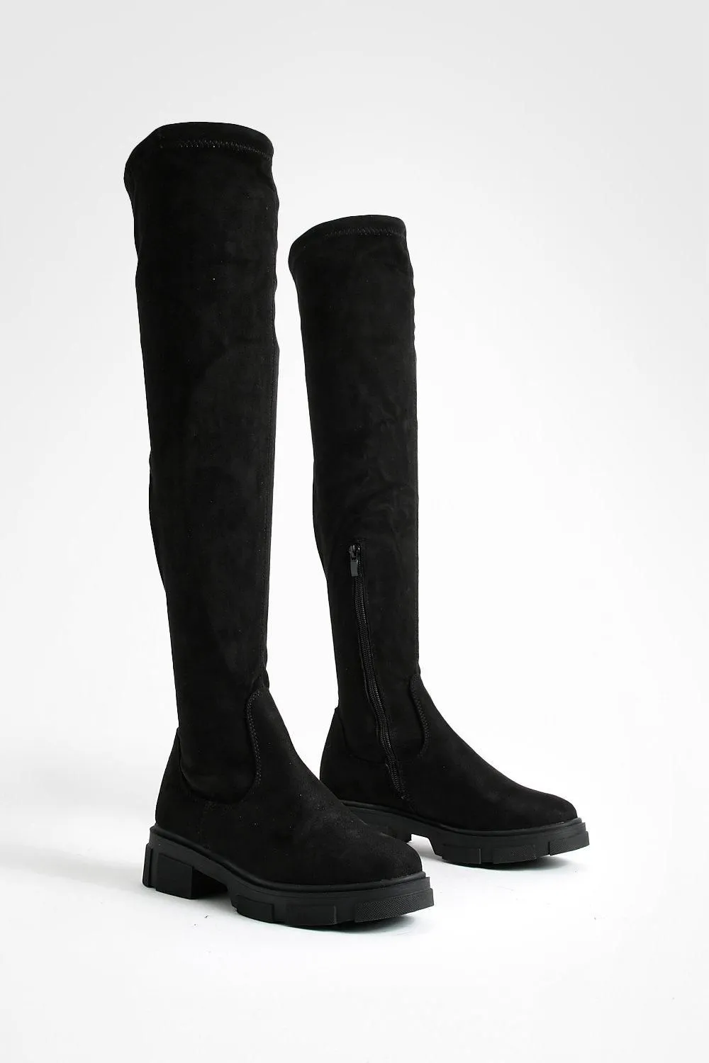 Wide Fit Faux Suede Stretch Knee High Boots