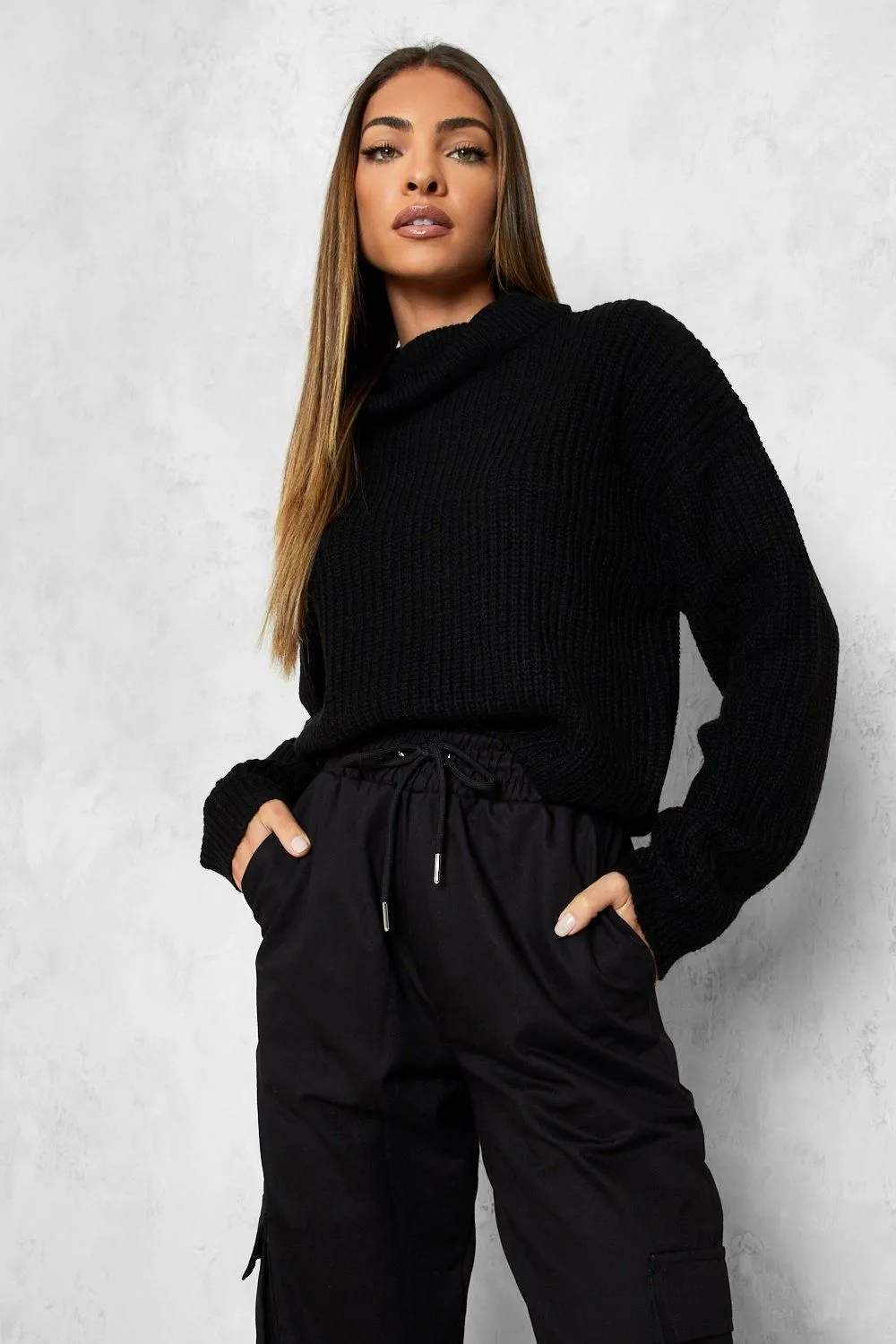 Cropped Fisherman Roll Neck Jumper
