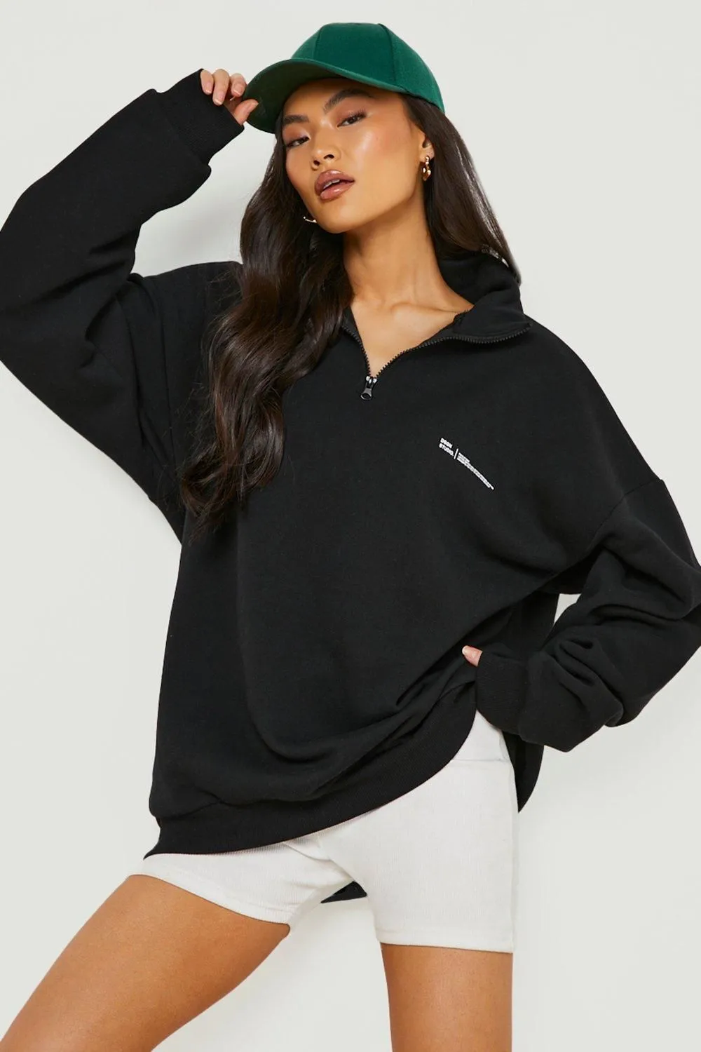 DSGN Studio Text Print Half Zip Oversized Sweater