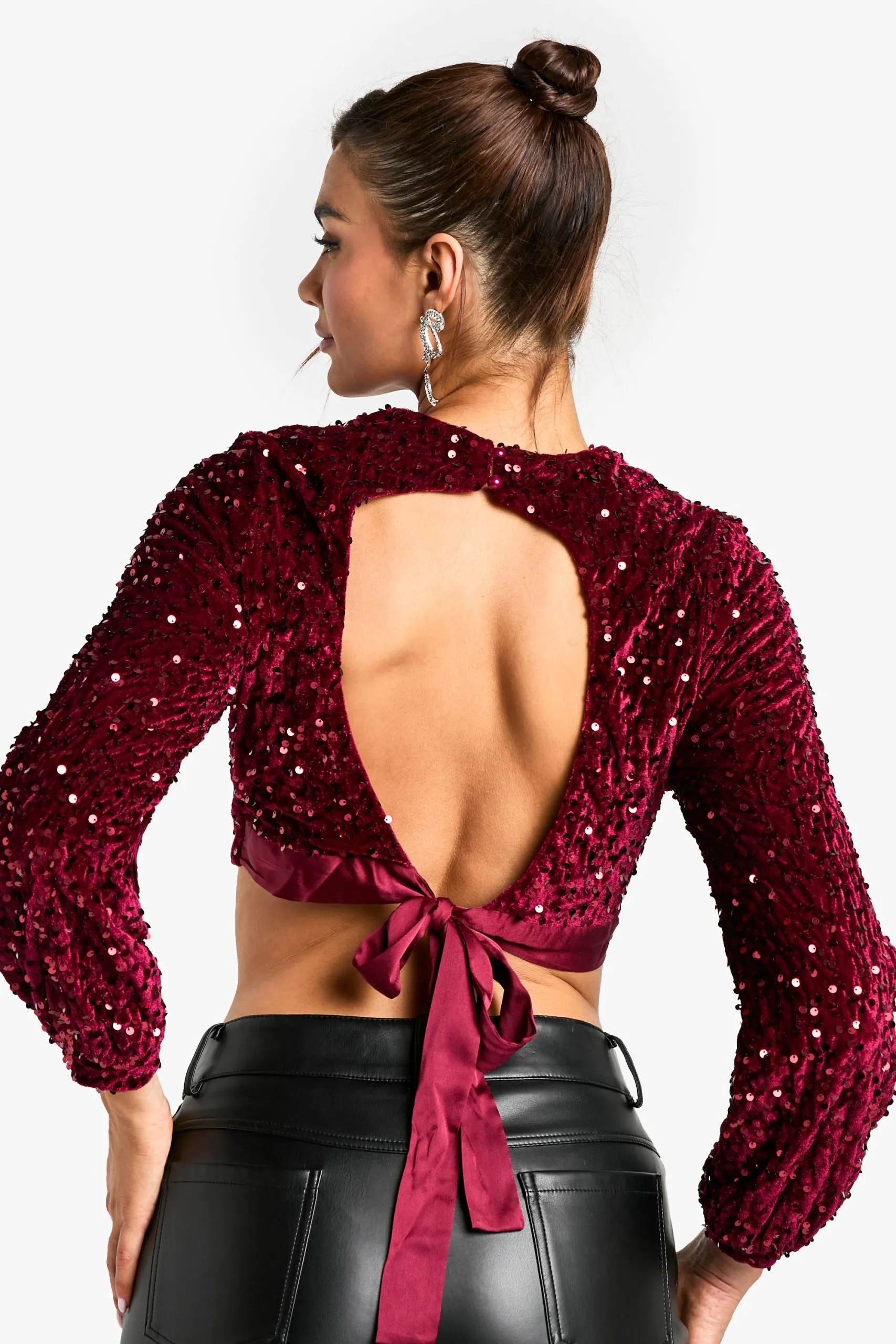 Tie Back Sequin Crop