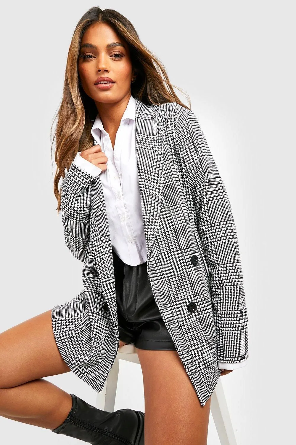 Basic Jersey Check Relaxed Fit Blazer