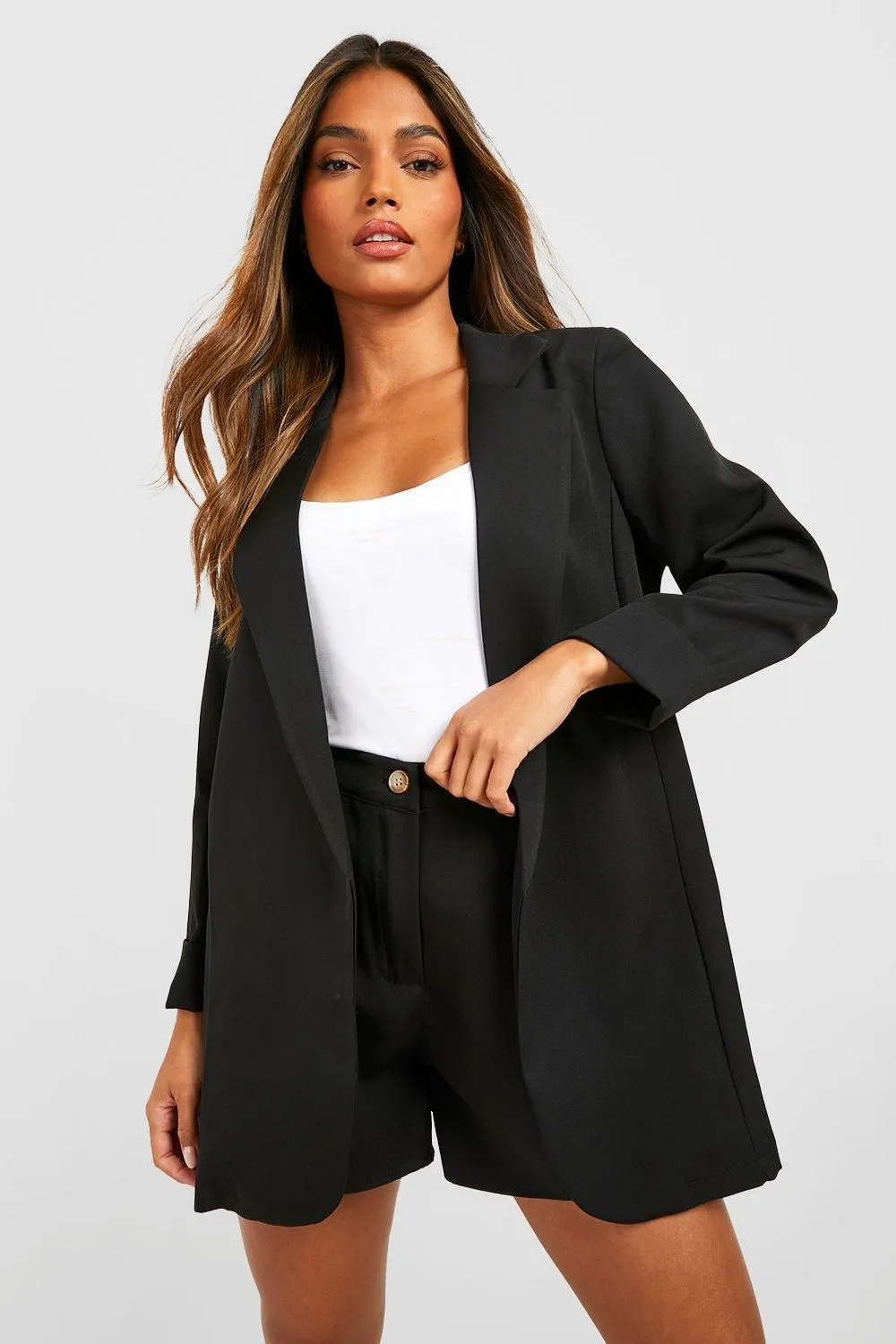 Boohoo Basics Woven Turn Cuff Relaxed Fit Blazer