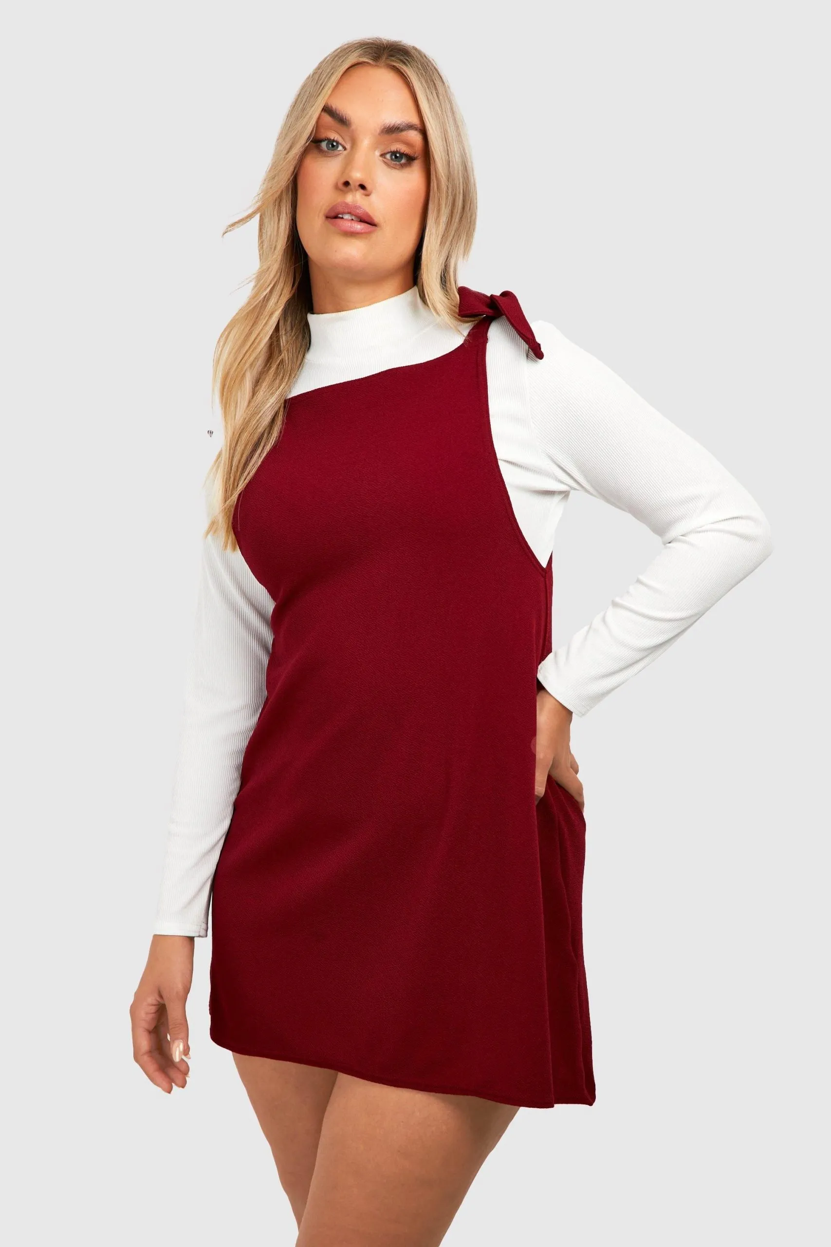 Plus Tie Strap Detail Pinafore Dress