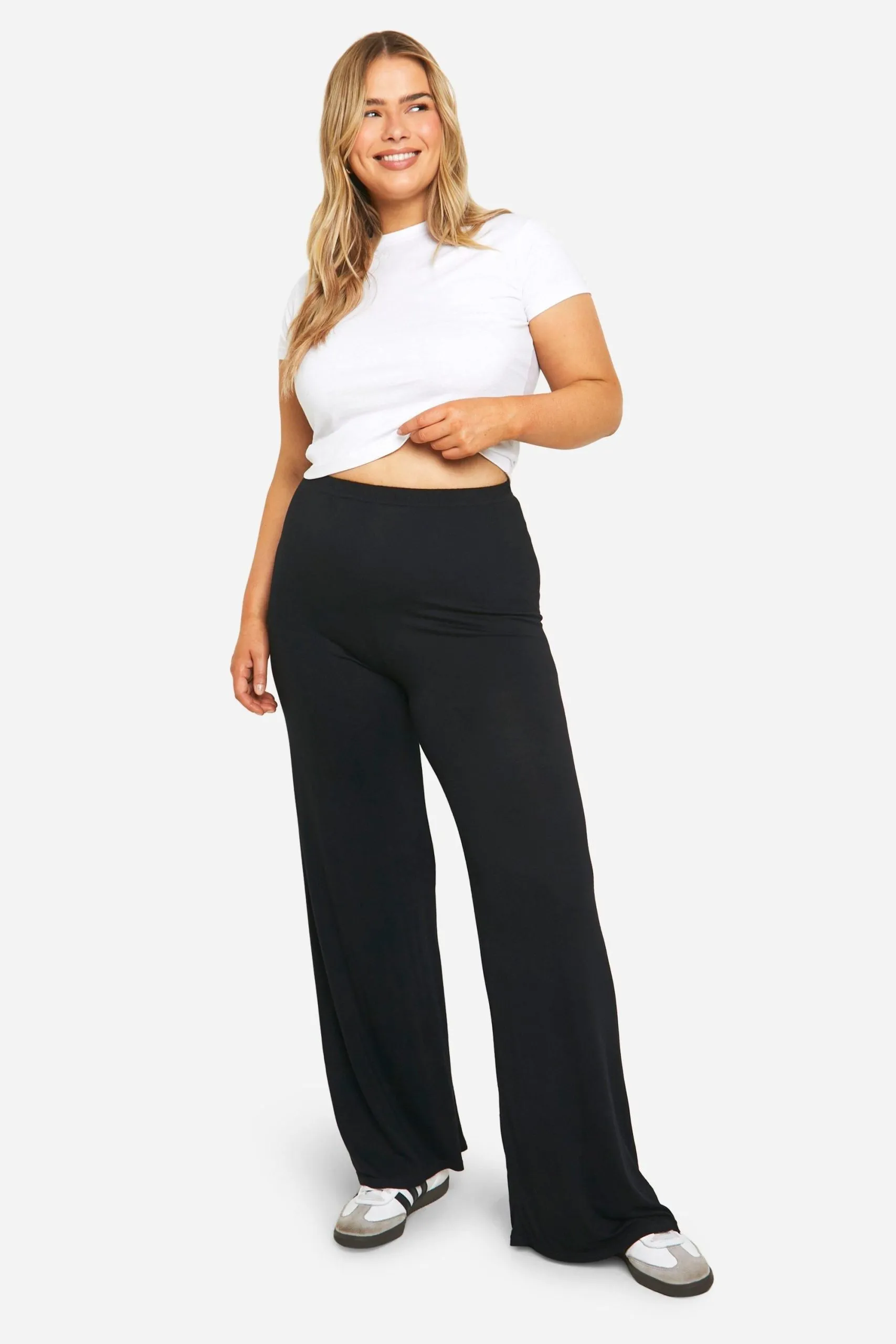 Boohoo Basics Plus Basic Jersey Wide Leg Trousers